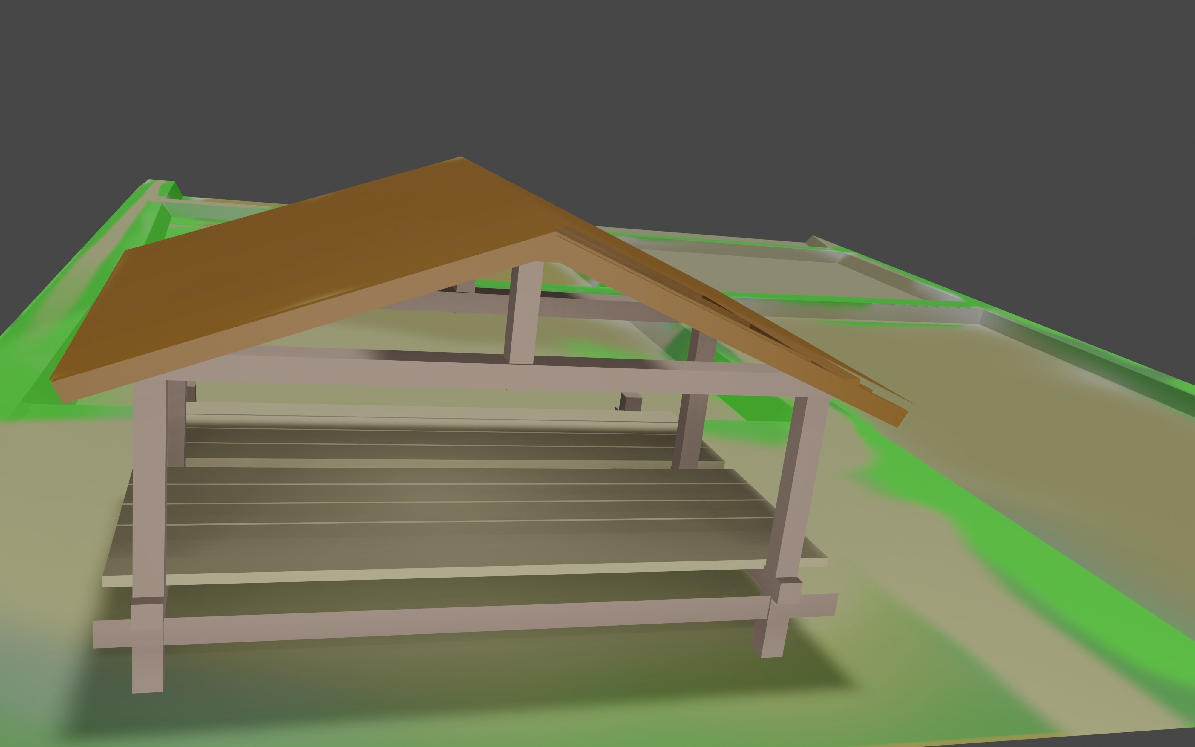 Simple cabin of rice farm low poly 3D model_4