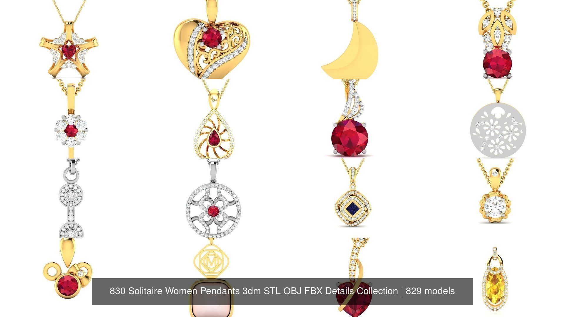830 Solitaire Women Pendants 3dm STL OBJ FBX Details Collection _197