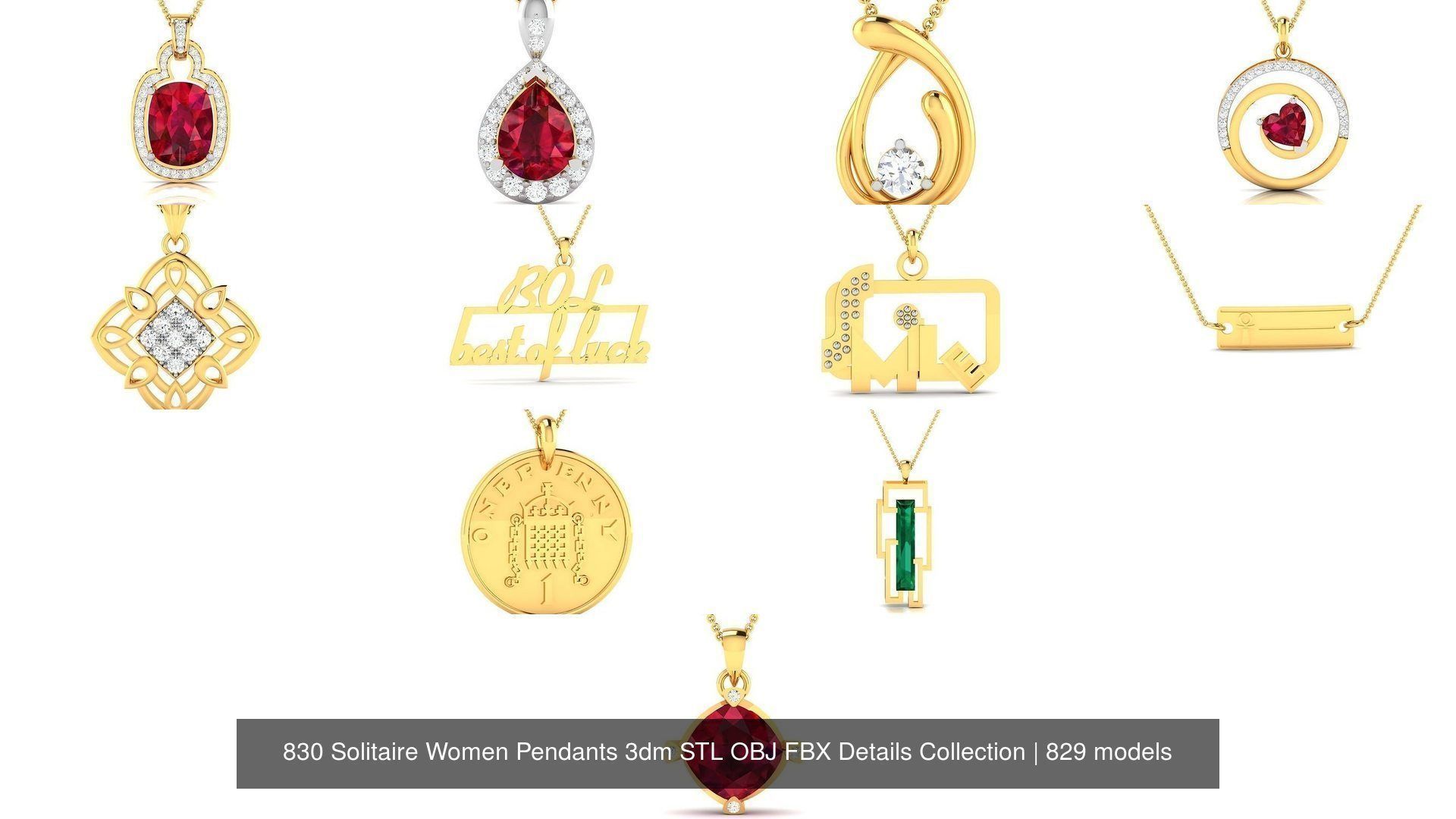 830 Solitaire Women Pendants 3dm STL OBJ FBX Details Collection _169