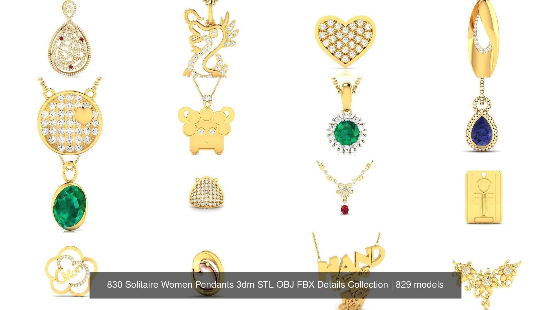 830 Solitaire Women Pendants 3dm STL OBJ FBX Details Collection _158