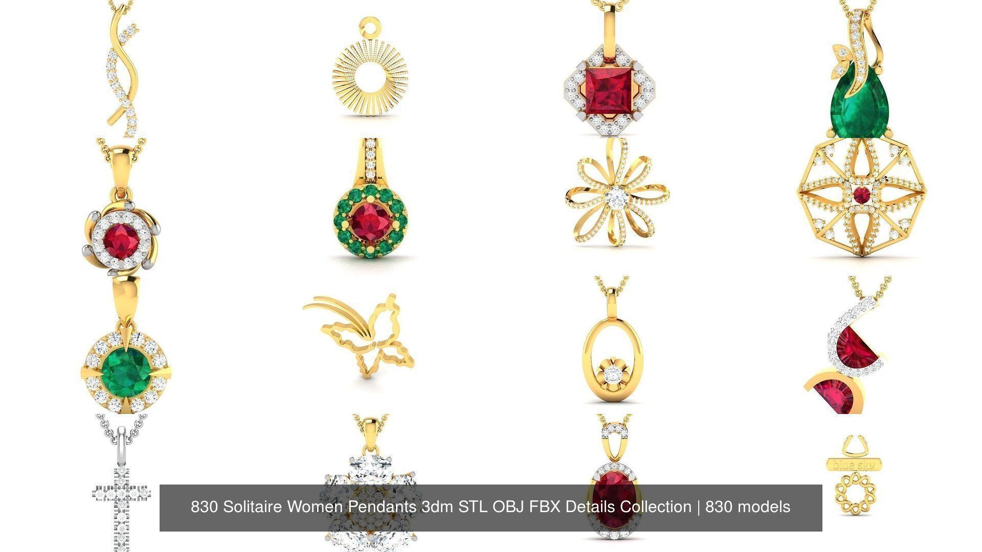 830 Solitaire Women Pendants 3dm STL OBJ FBX Details Collection _139