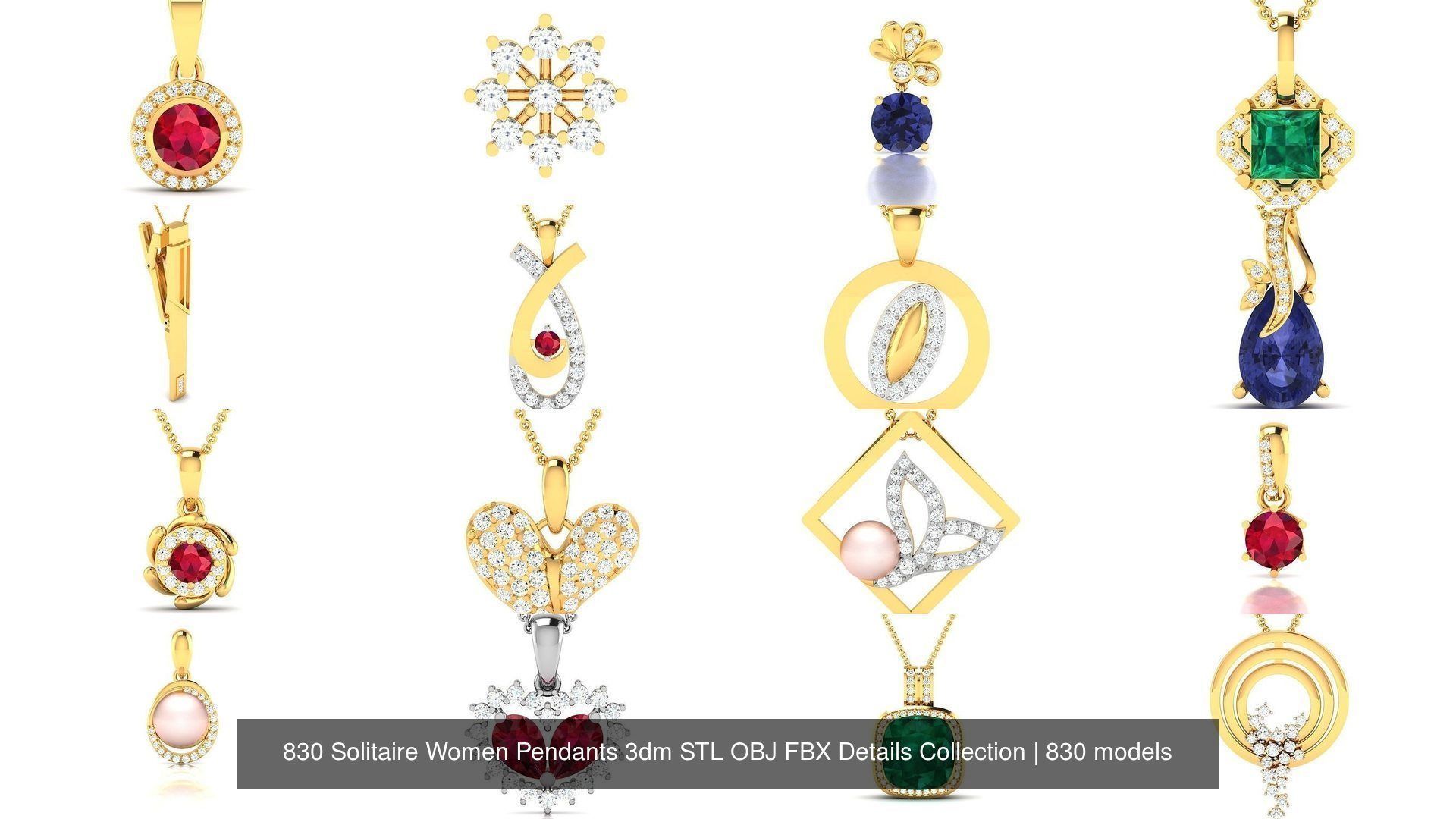 830 Solitaire Women Pendants 3dm STL OBJ FBX Details Collection _46