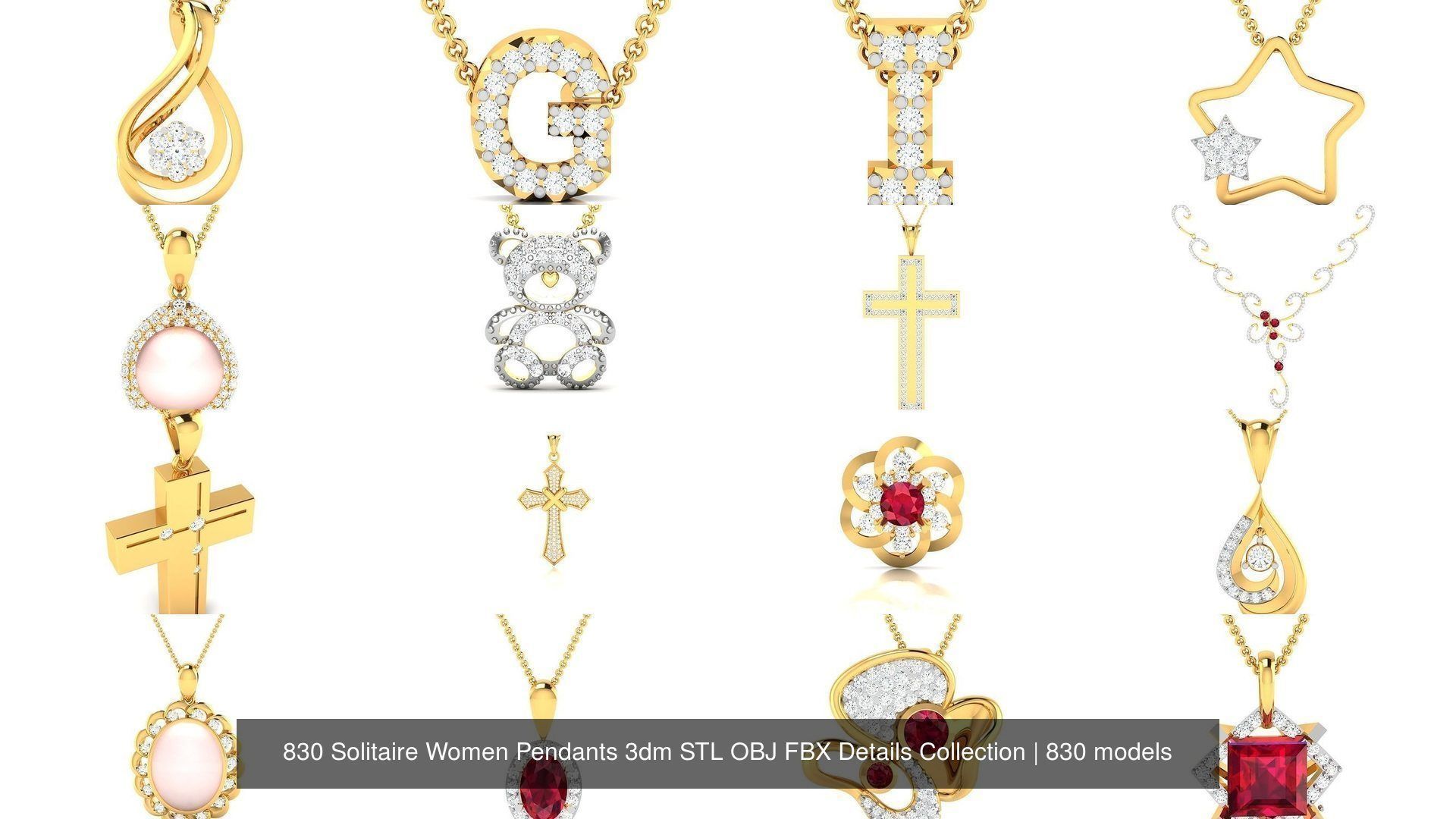 830 Solitaire Women Pendants 3dm STL OBJ FBX Details Collection _120