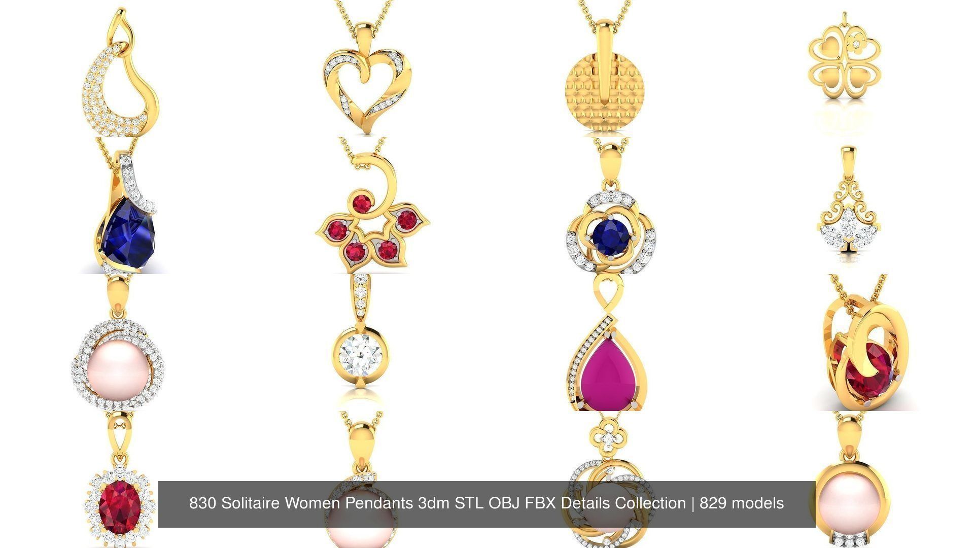 830 Solitaire Women Pendants 3dm STL OBJ FBX Details Collection _201