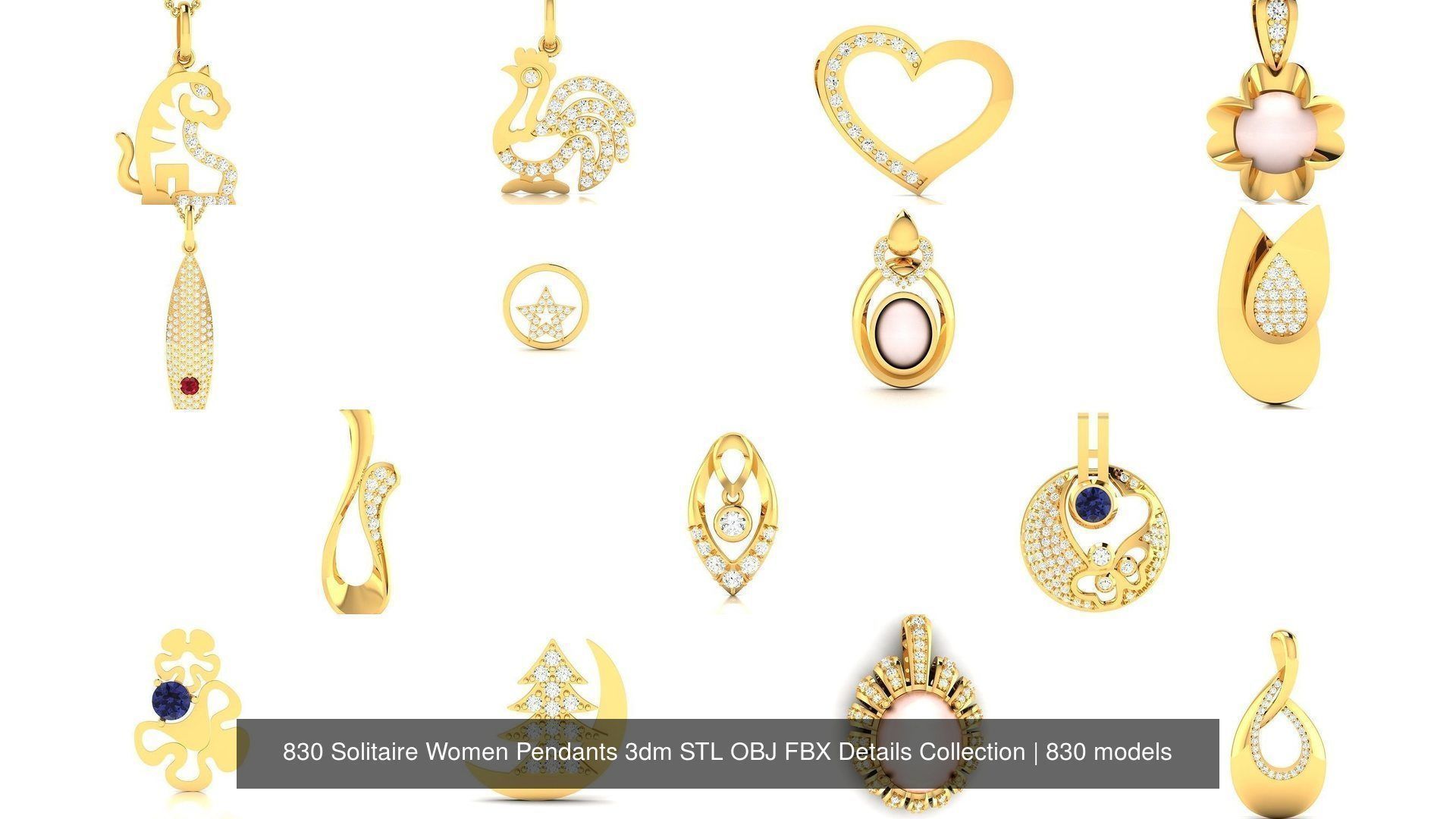 830 Solitaire Women Pendants 3dm STL OBJ FBX Details Collection _95