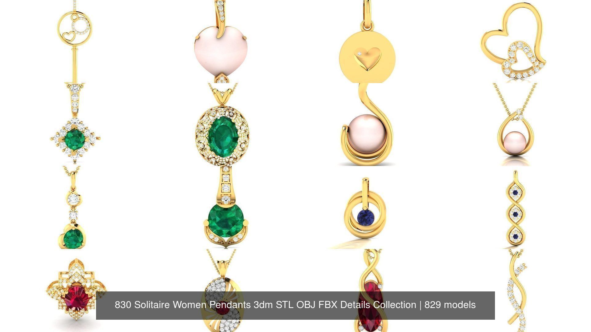 830 Solitaire Women Pendants 3dm STL OBJ FBX Details Collection _74