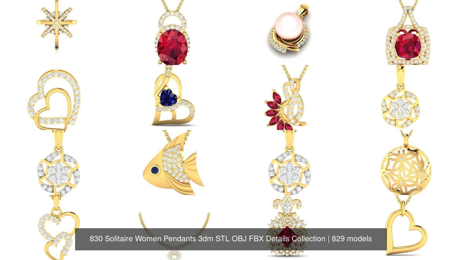 830 Solitaire Women Pendants 3dm STL OBJ FBX Details Collection _61