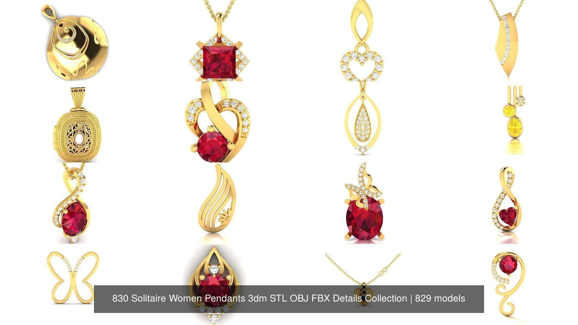 830 Solitaire Women Pendants 3dm STL OBJ FBX Details Collection _185