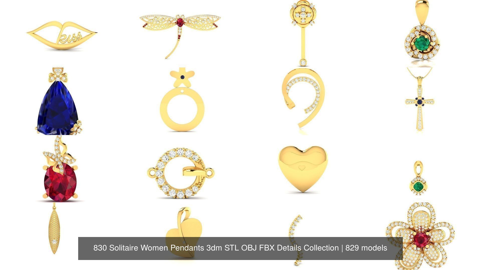 830 Solitaire Women Pendants 3dm STL OBJ FBX Details Collection _30