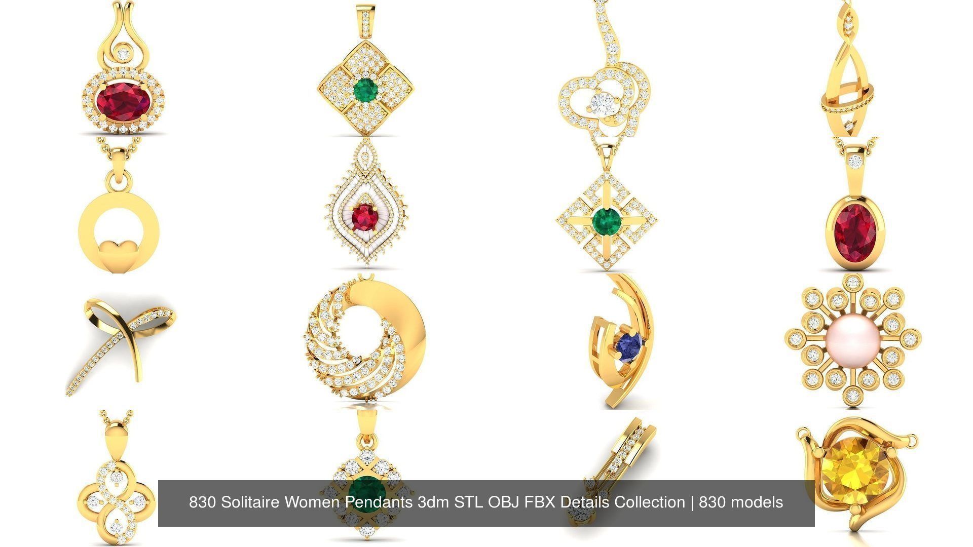 830 Solitaire Women Pendants 3dm STL OBJ FBX Details Collection _39