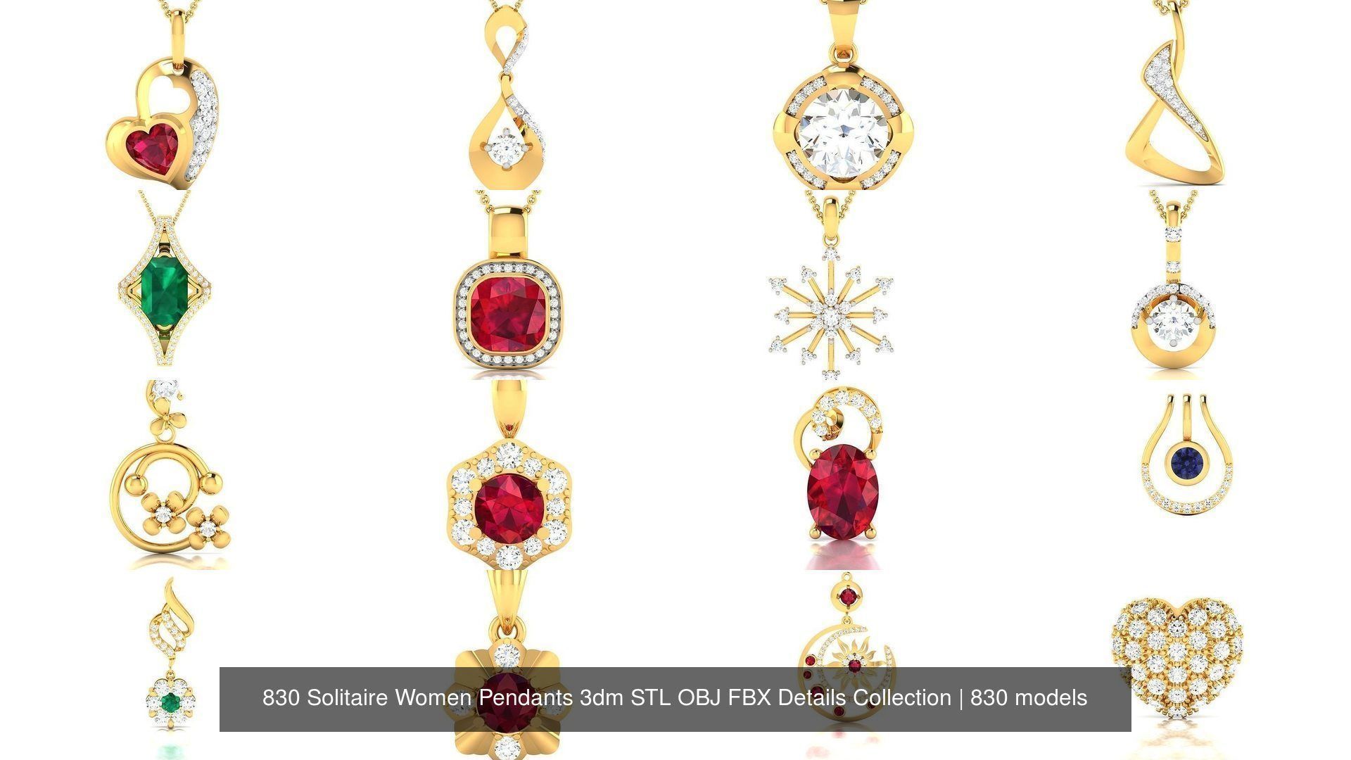 830 Solitaire Women Pendants 3dm STL OBJ FBX Details Collection _215