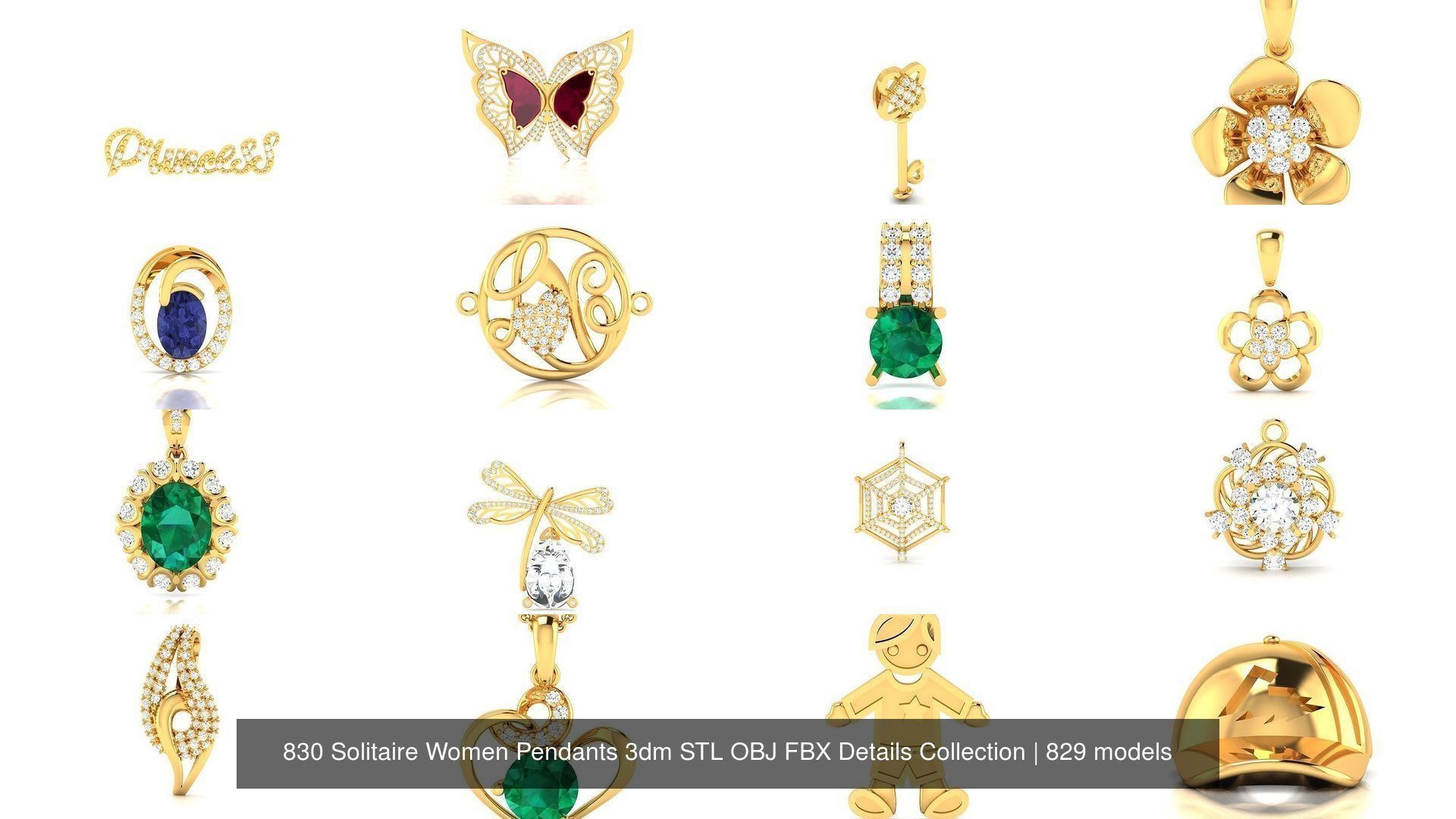 830 Solitaire Women Pendants 3dm STL OBJ FBX Details Collection _34