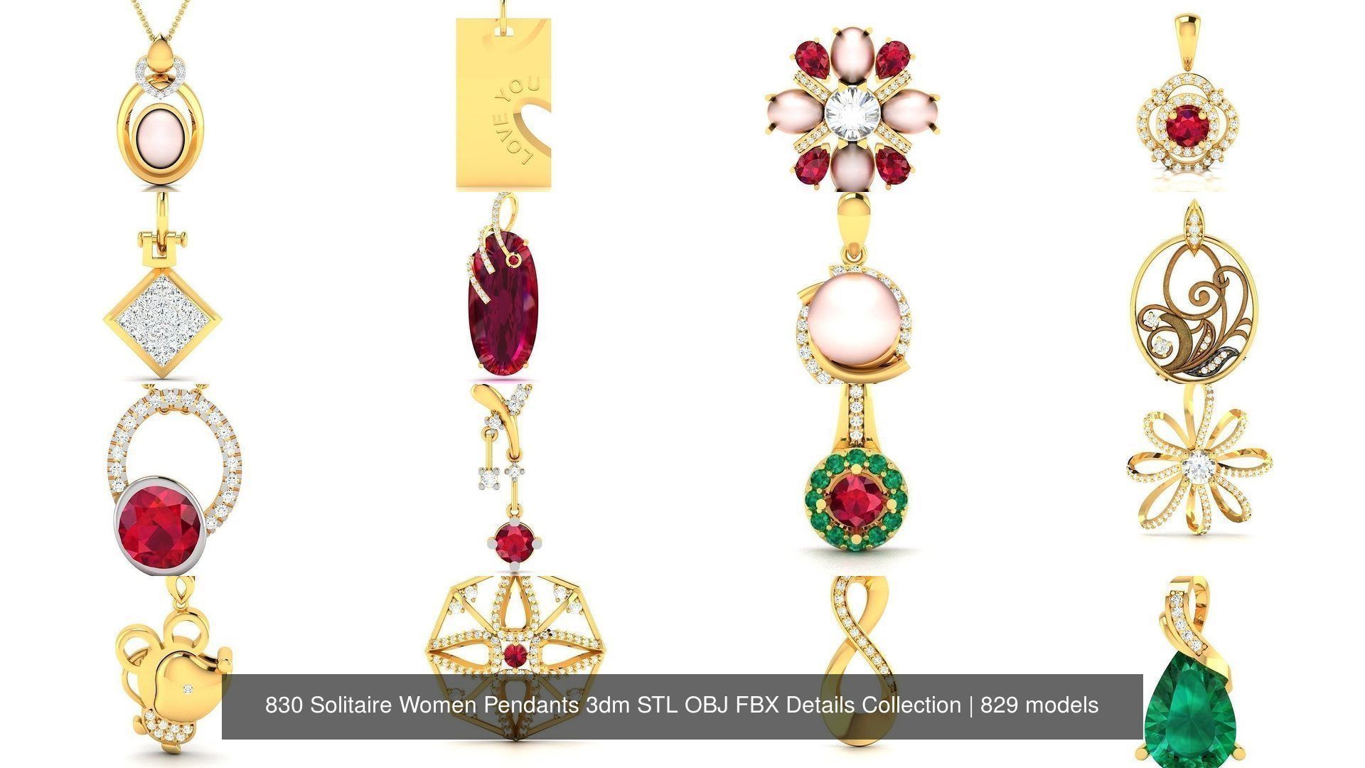 830 Solitaire Women Pendants 3dm STL OBJ FBX Details Collection _57