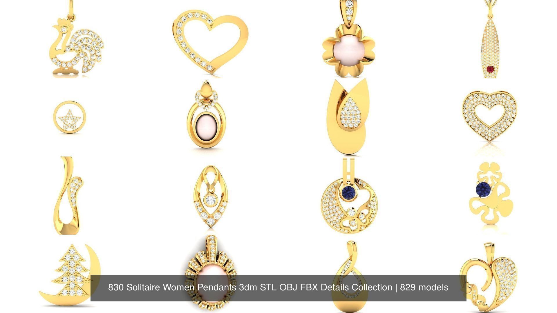 830 Solitaire Women Pendants 3dm STL OBJ FBX Details Collection _98