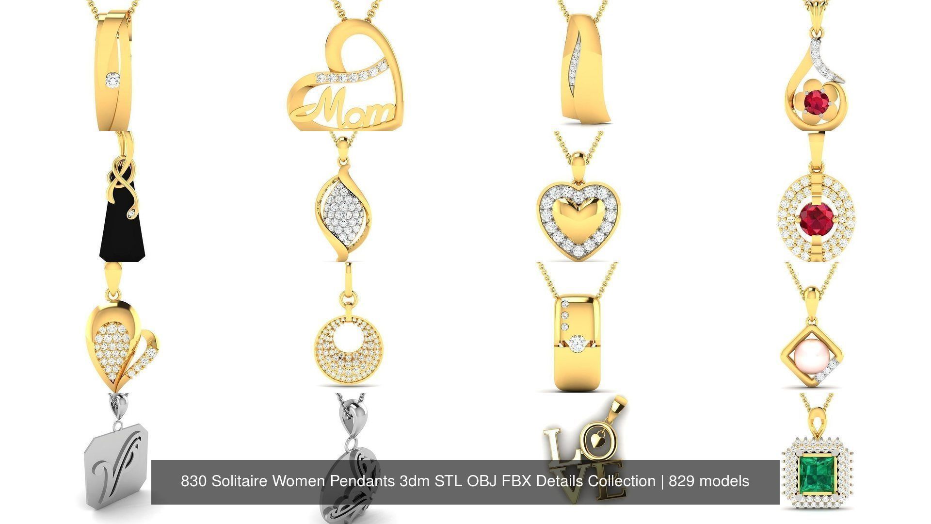 830 Solitaire Women Pendants 3dm STL OBJ FBX Details Collection _150