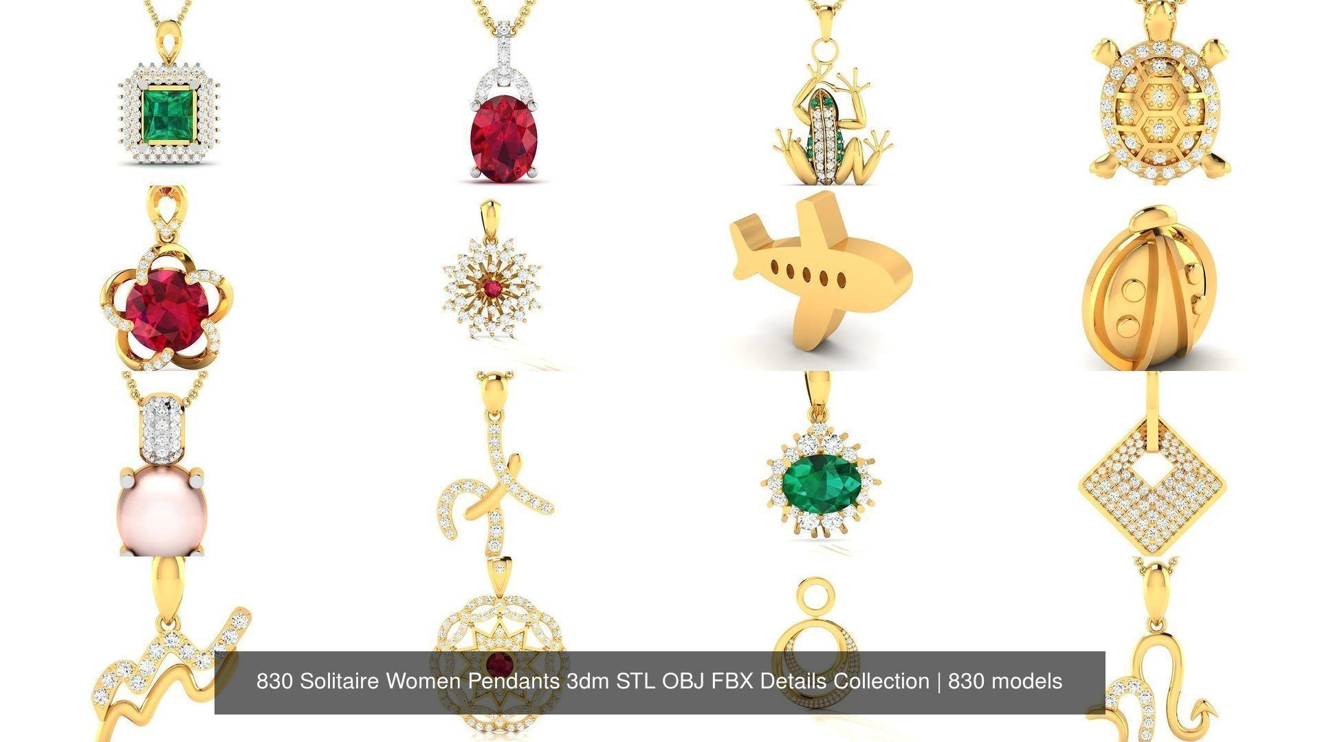 830 Solitaire Women Pendants 3dm STL OBJ FBX Details Collection _267