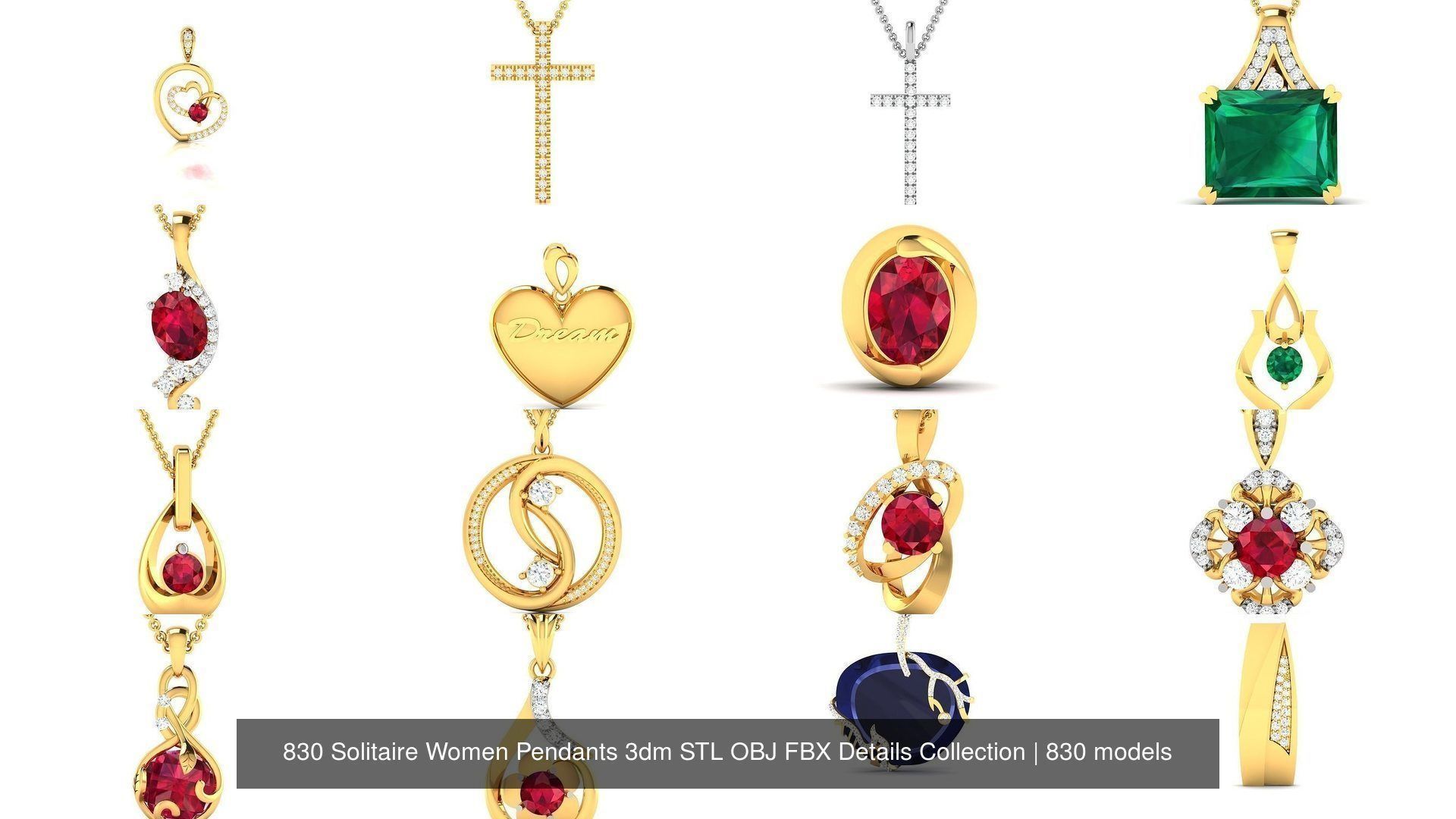 830 Solitaire Women Pendants 3dm STL OBJ FBX Details Collection _239