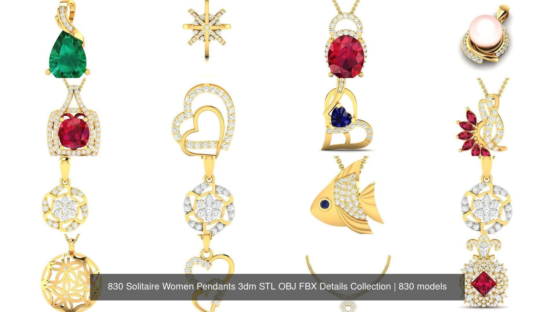 830 Solitaire Women Pendants 3dm STL OBJ FBX Details Collection _109