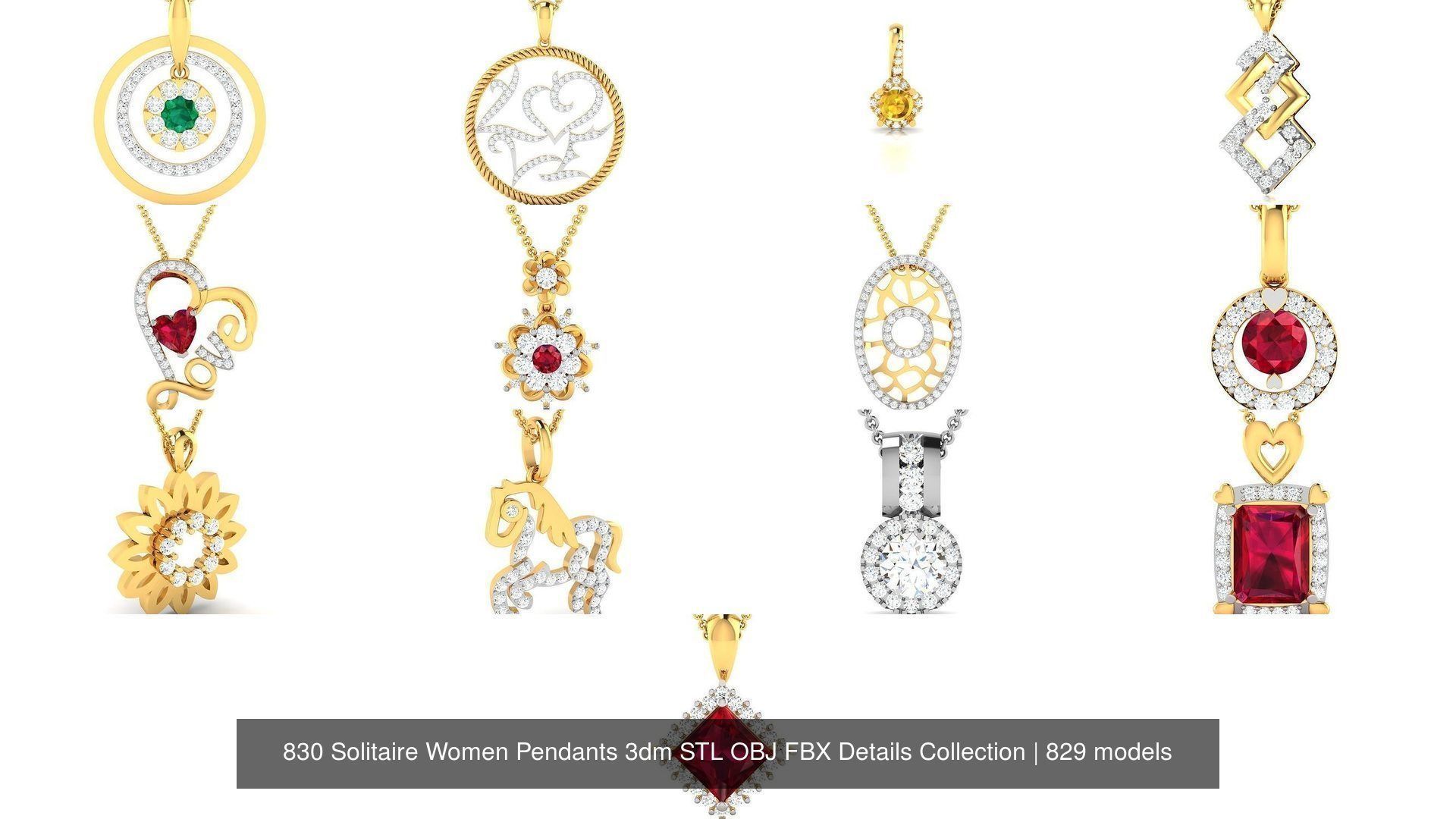 830 Solitaire Women Pendants 3dm STL OBJ FBX Details Collection _106
