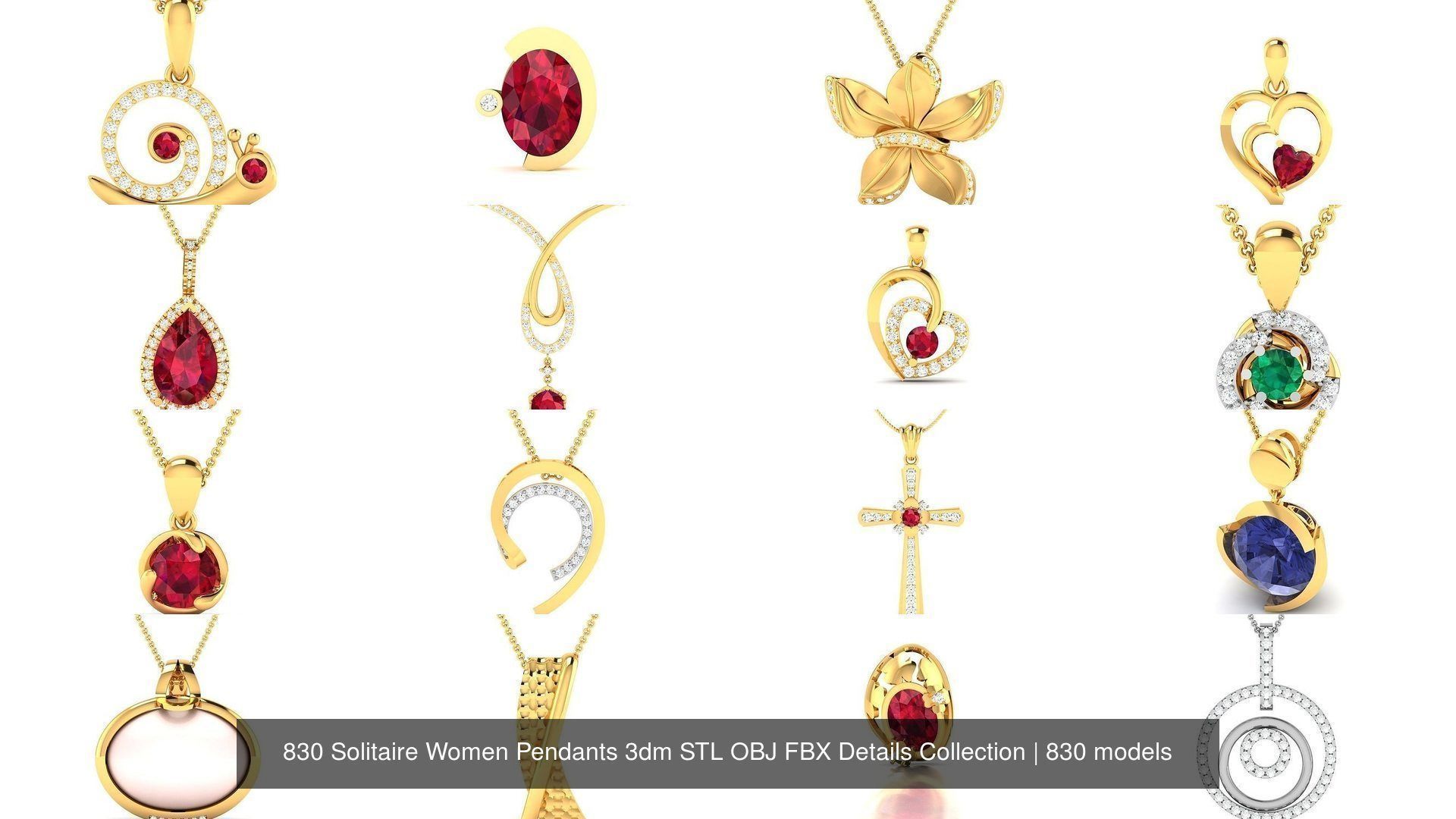 830 Solitaire Women Pendants 3dm STL OBJ FBX Details Collection _235