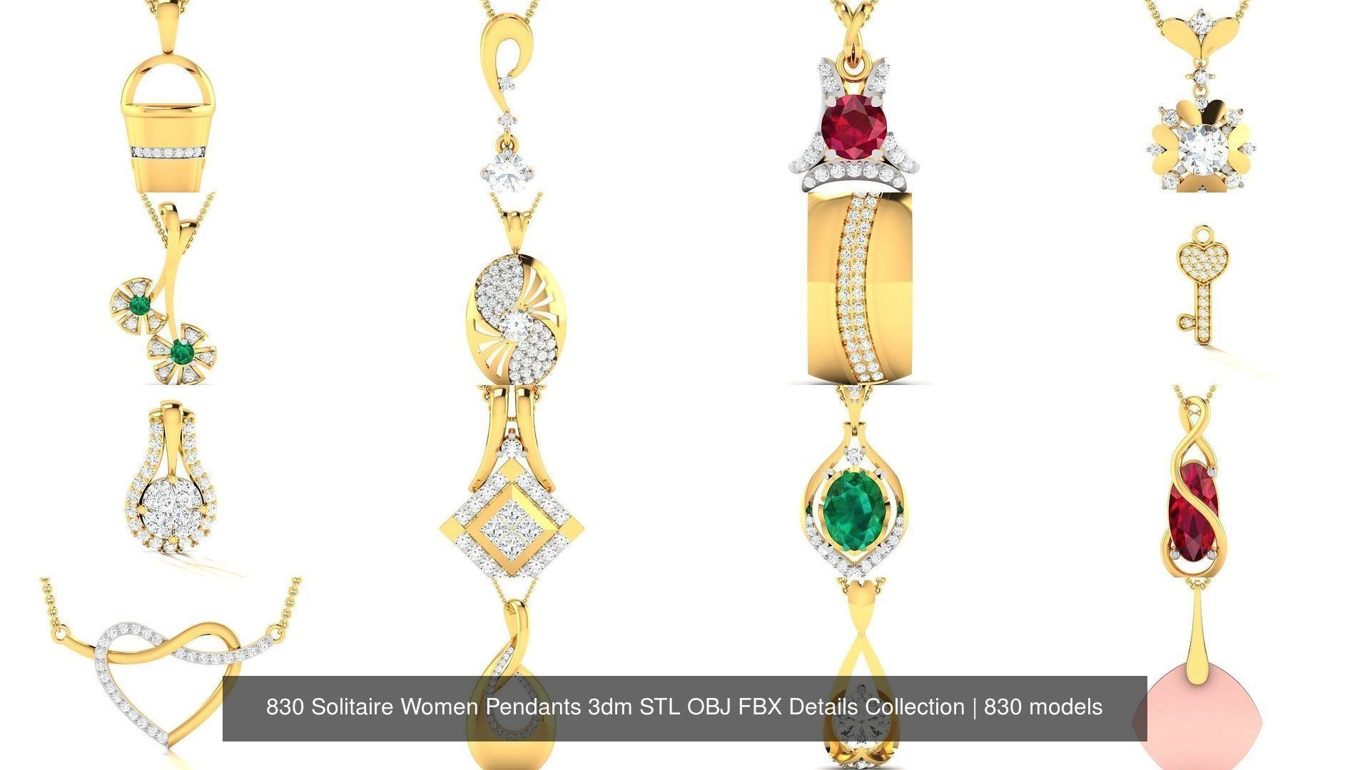 830 Solitaire Women Pendants 3dm STL OBJ FBX Details Collection _325