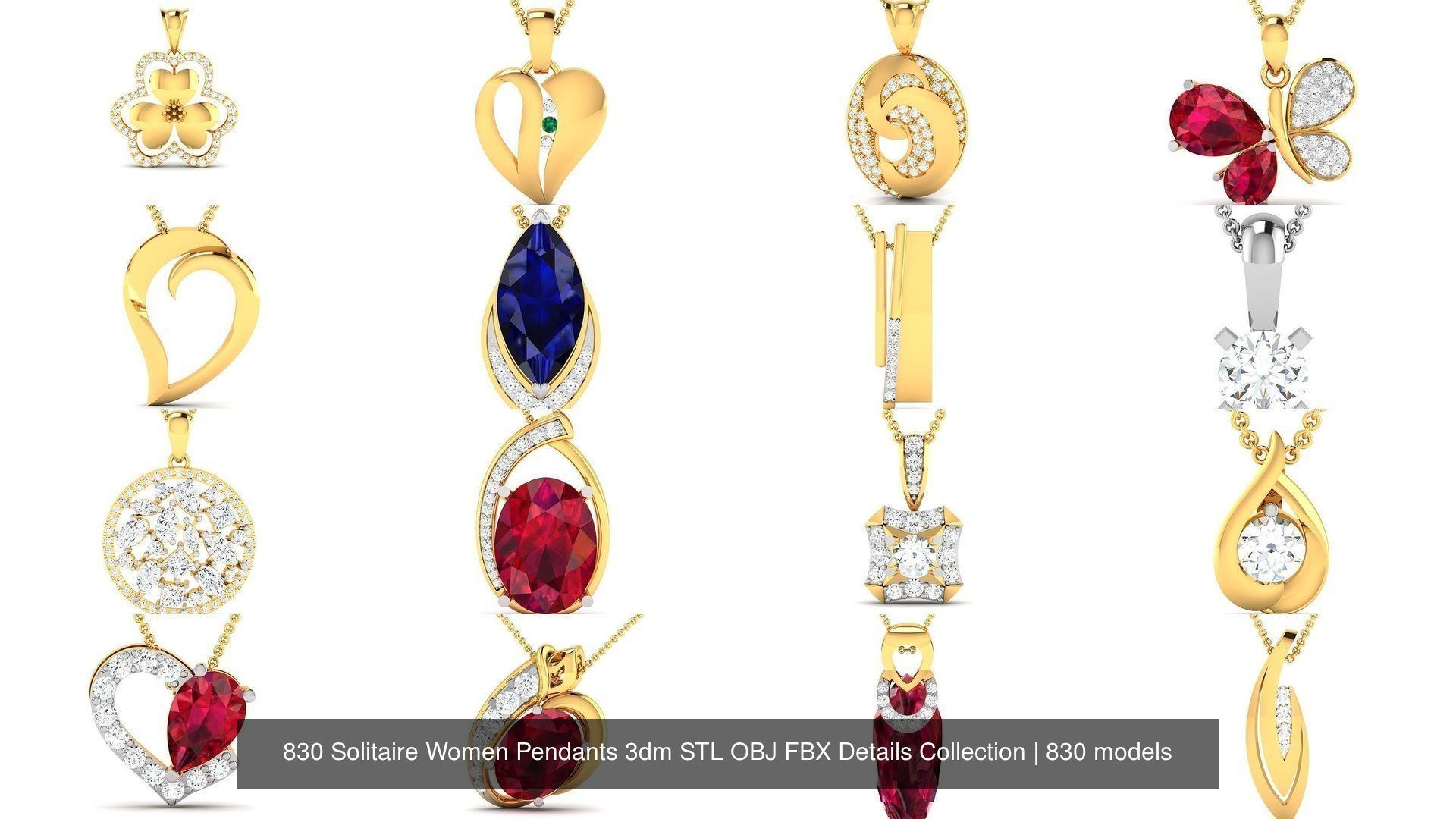 830 Solitaire Women Pendants 3dm STL OBJ FBX Details Collection _337