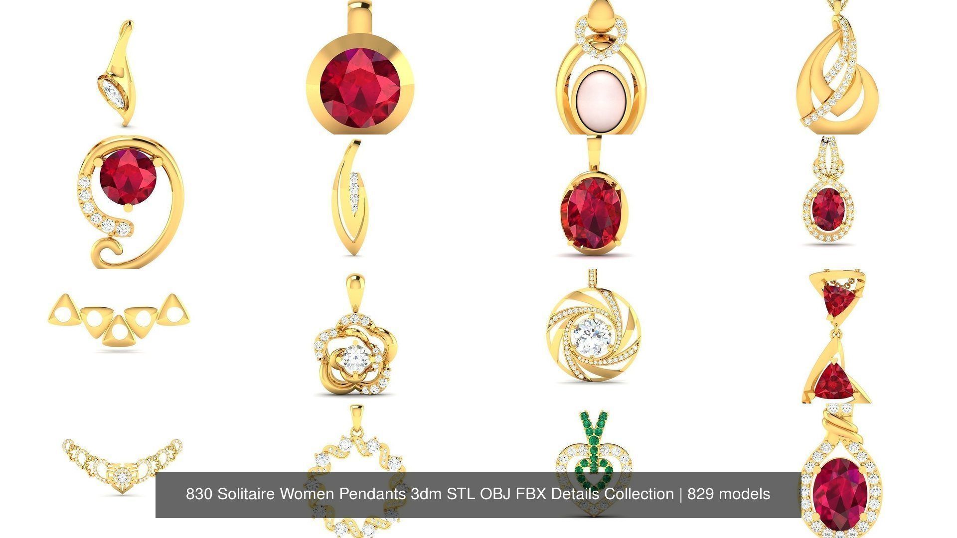 830 Solitaire Women Pendants 3dm STL OBJ FBX Details Collection _84