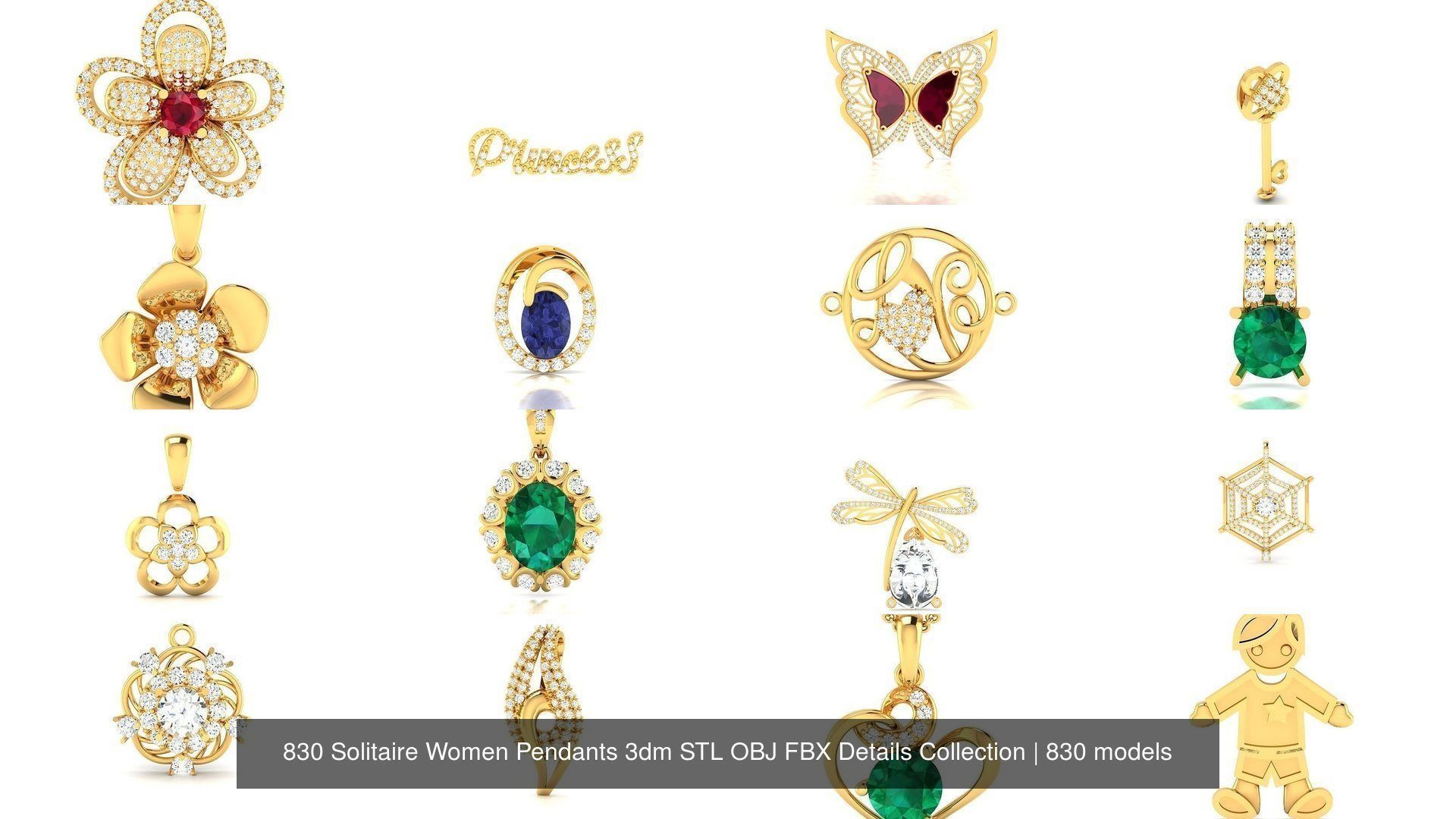 830 Solitaire Women Pendants 3dm STL OBJ FBX Details Collection _33