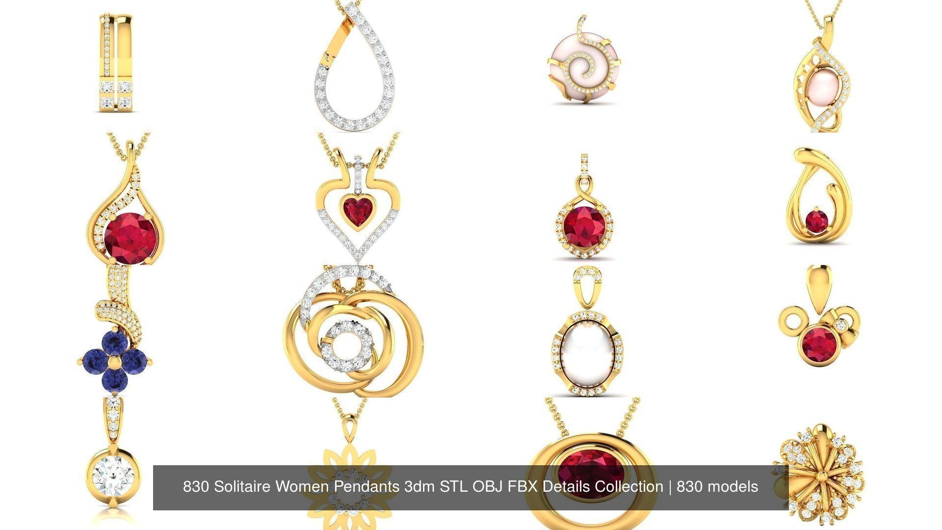 830 Solitaire Women Pendants 3dm STL OBJ FBX Details Collection _328