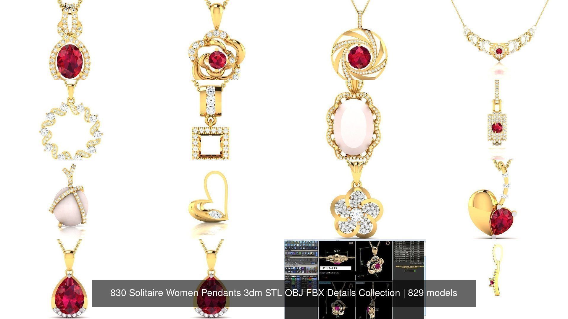 830 Solitaire Women Pendants 3dm STL OBJ FBX Details Collection _248