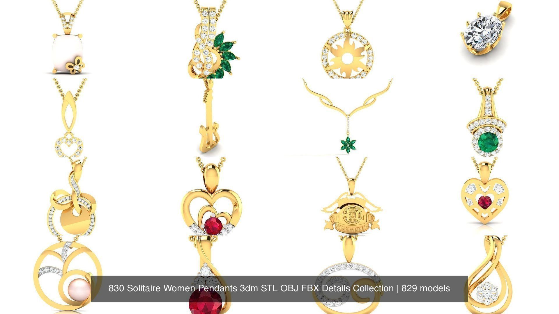 830 Solitaire Women Pendants 3dm STL OBJ FBX Details Collection _117