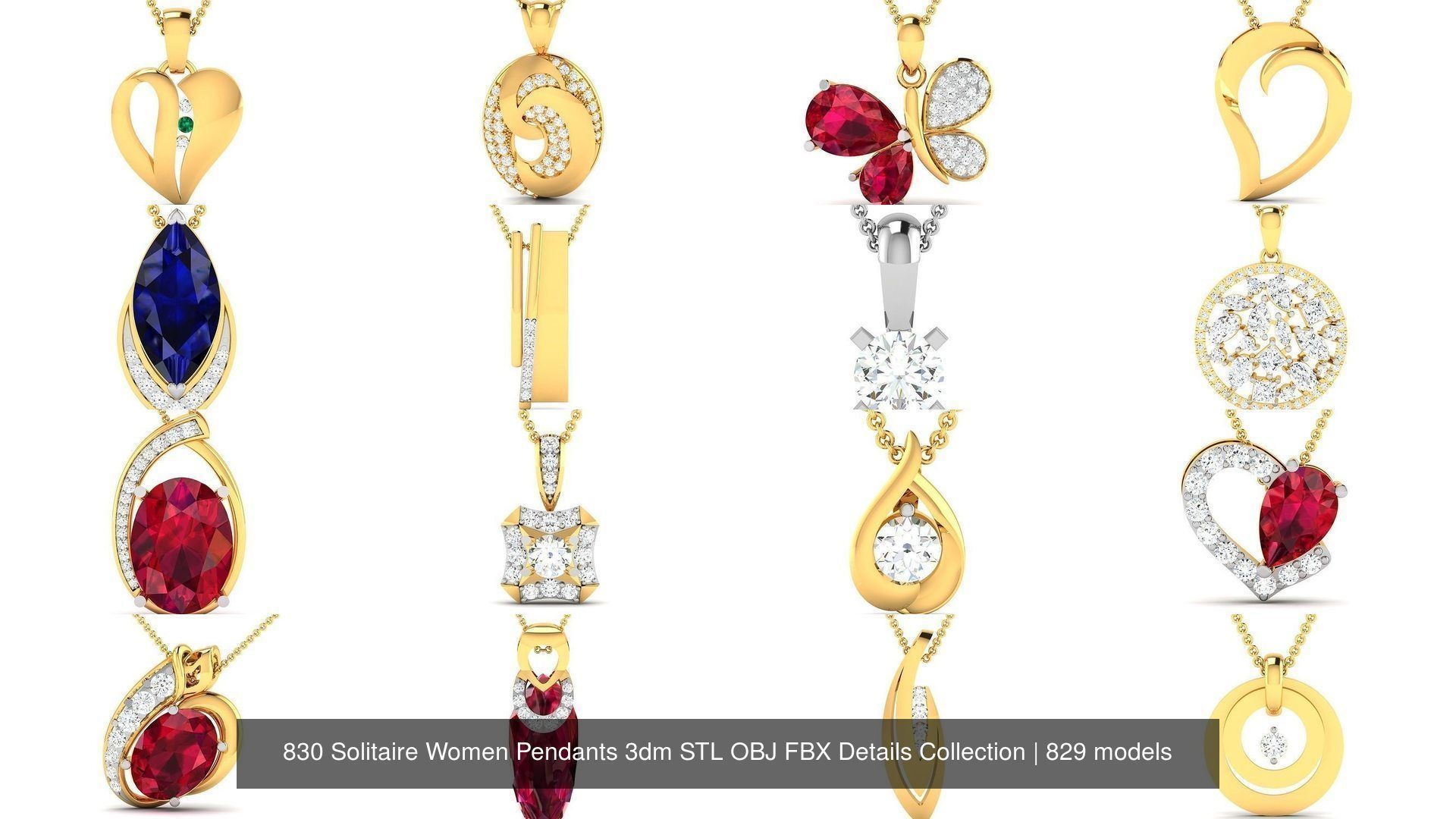 830 Solitaire Women Pendants 3dm STL OBJ FBX Details Collection _244