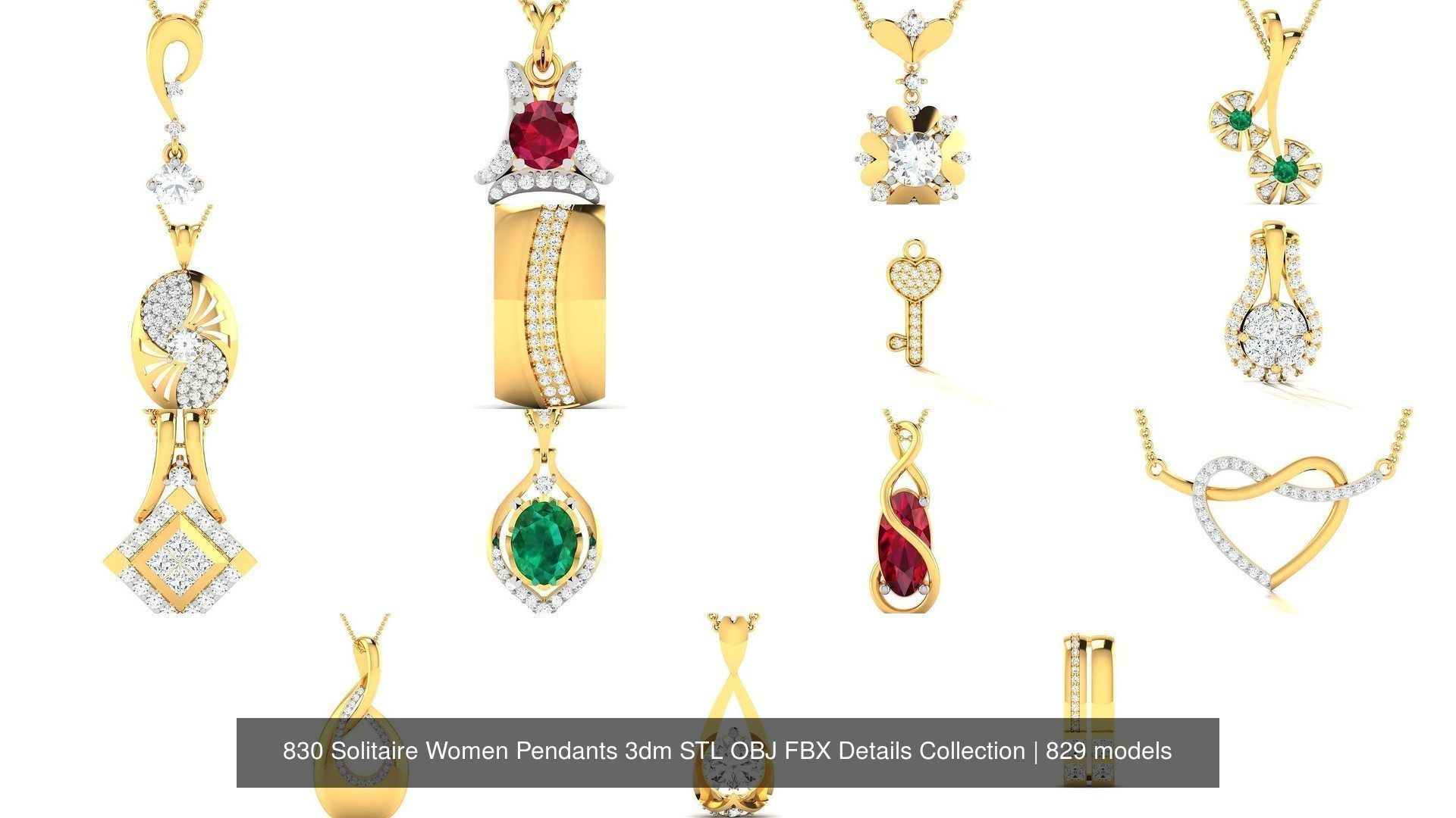 830 Solitaire Women Pendants 3dm STL OBJ FBX Details Collection _228