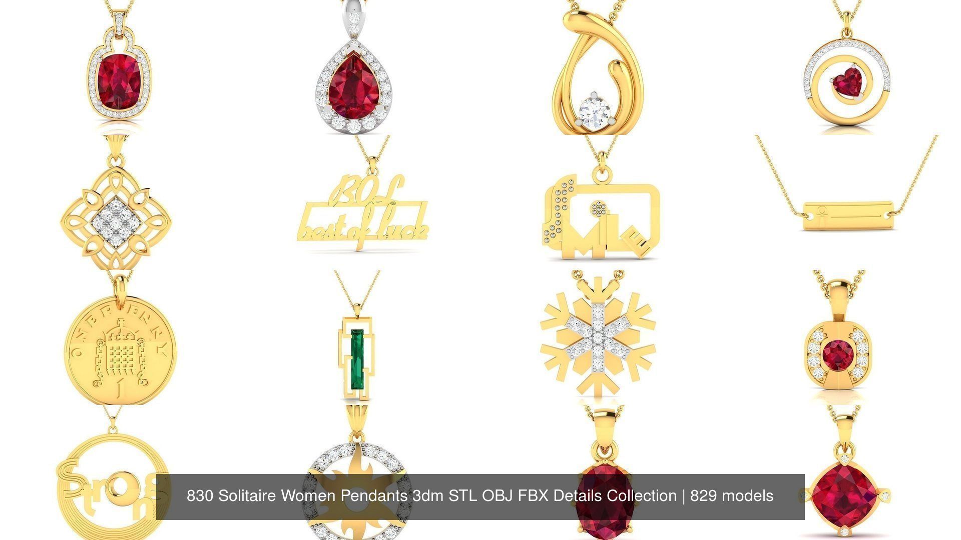830 Solitaire Women Pendants 3dm STL OBJ FBX Details Collection _170
