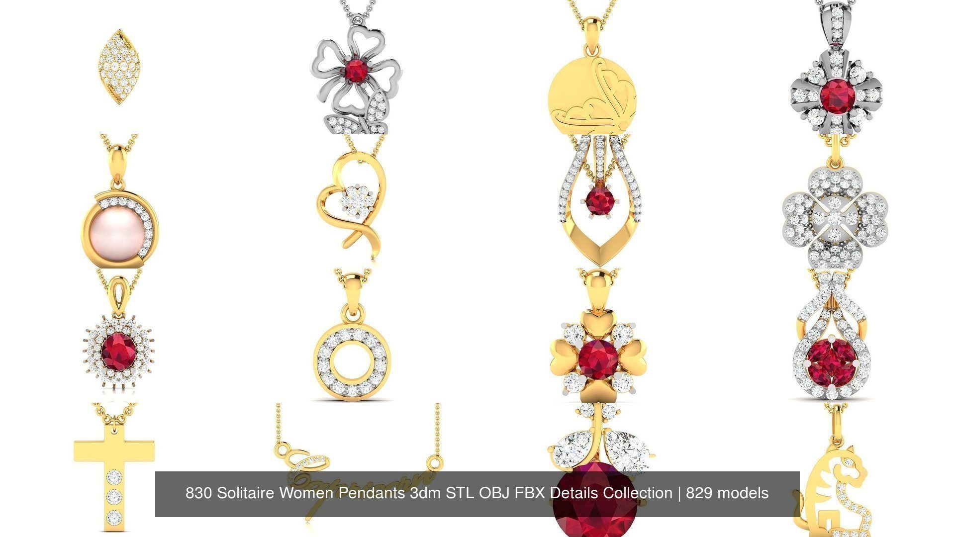 830 Solitaire Women Pendants 3dm STL OBJ FBX Details Collection _93