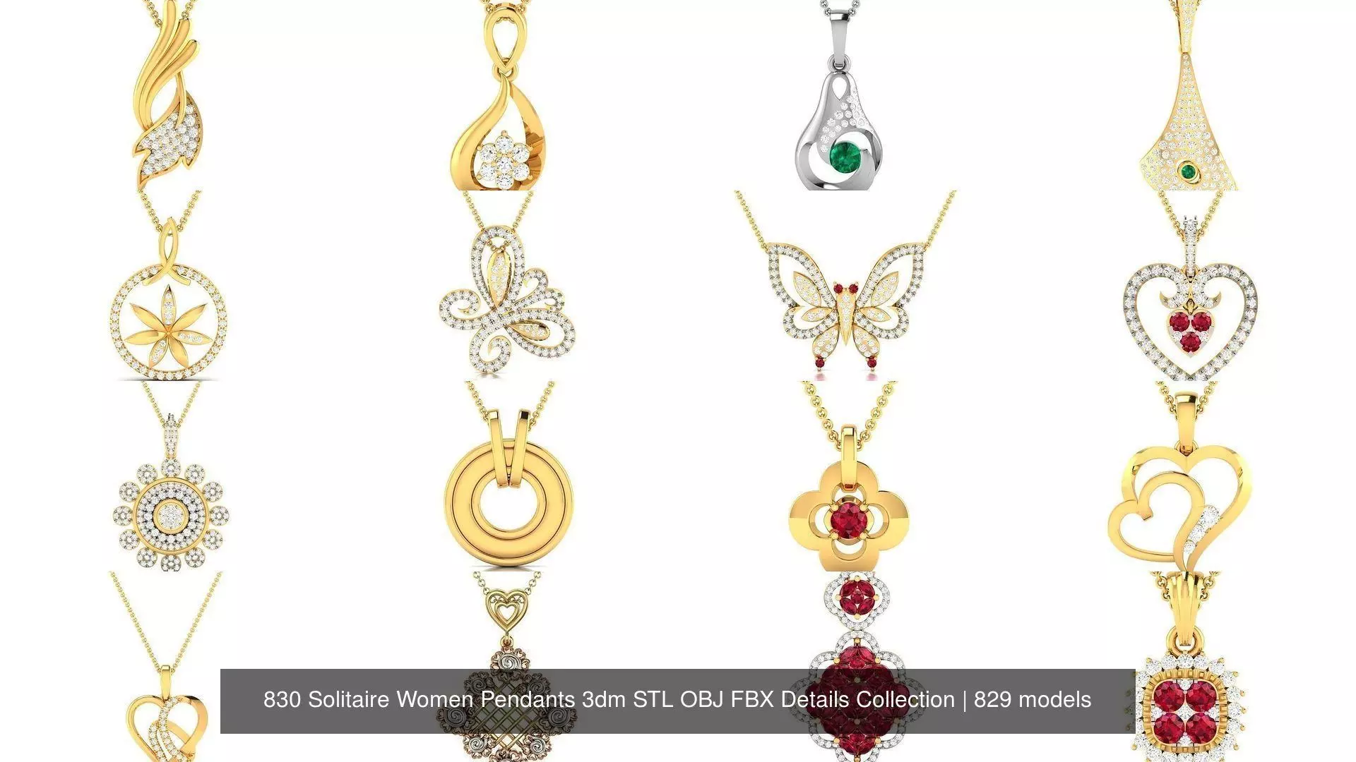830 Solitaire Women Pendants 3dm STL OBJ FBX Details Collection _2