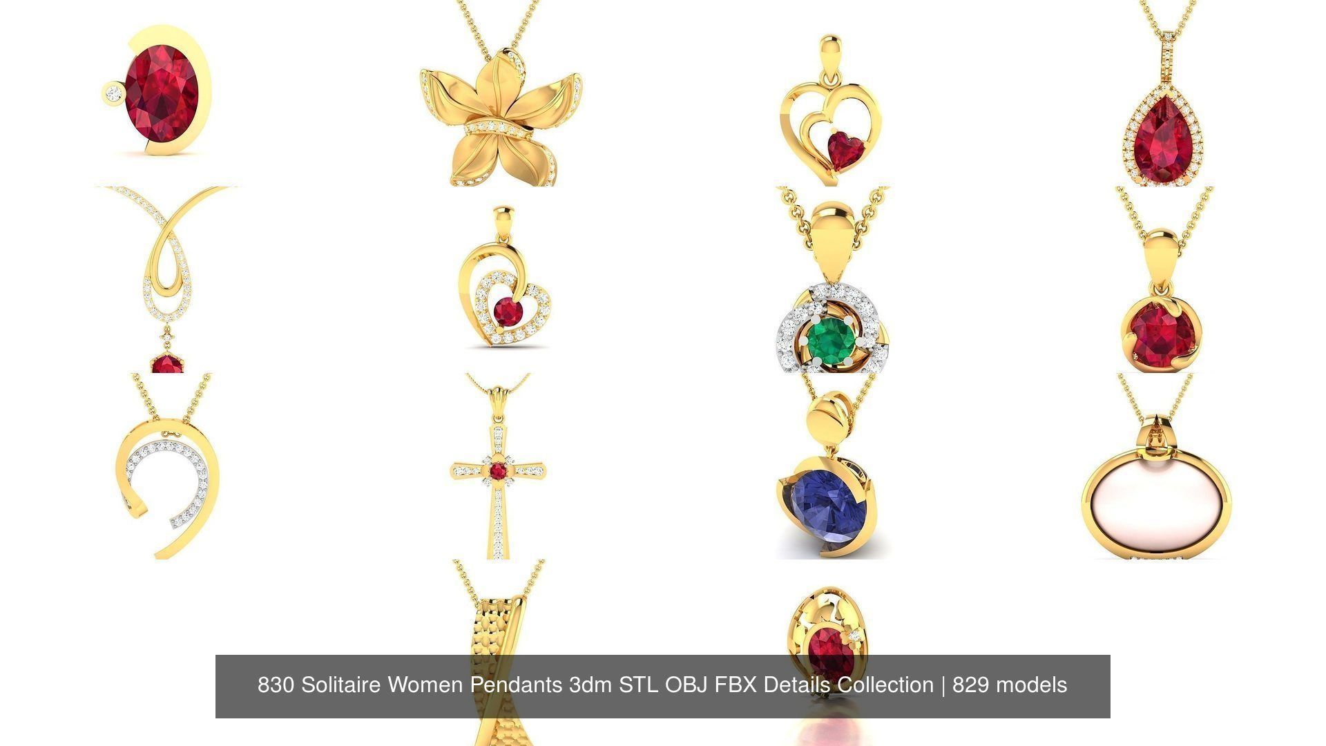 830 Solitaire Women Pendants 3dm STL OBJ FBX Details Collection _236