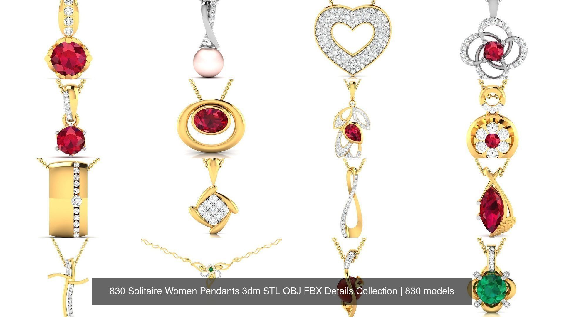 830 Solitaire Women Pendants 3dm STL OBJ FBX Details Collection _289