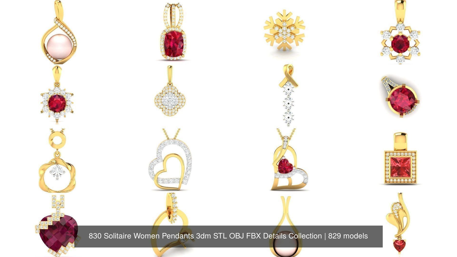 830 Solitaire Women Pendants 3dm STL OBJ FBX Details Collection _133