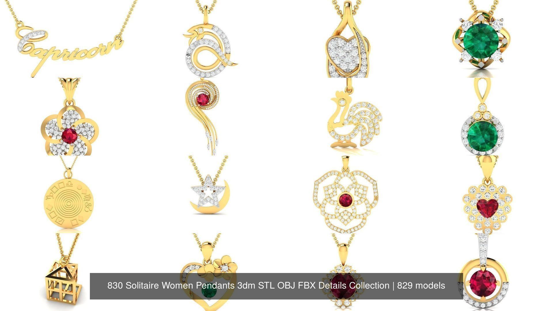 830 Solitaire Women Pendants 3dm STL OBJ FBX Details Collection _166