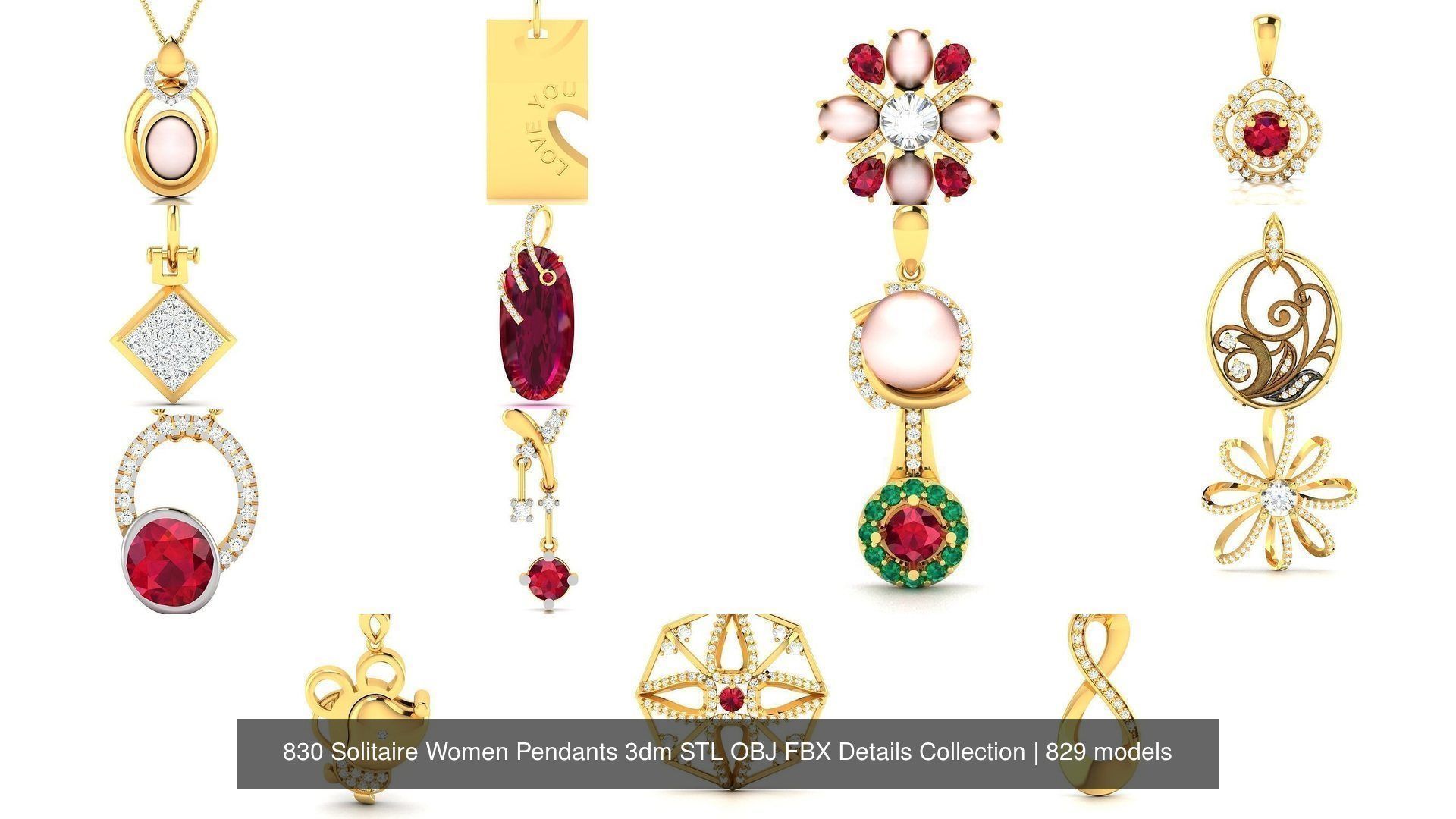 830 Solitaire Women Pendants 3dm STL OBJ FBX Details Collection _58