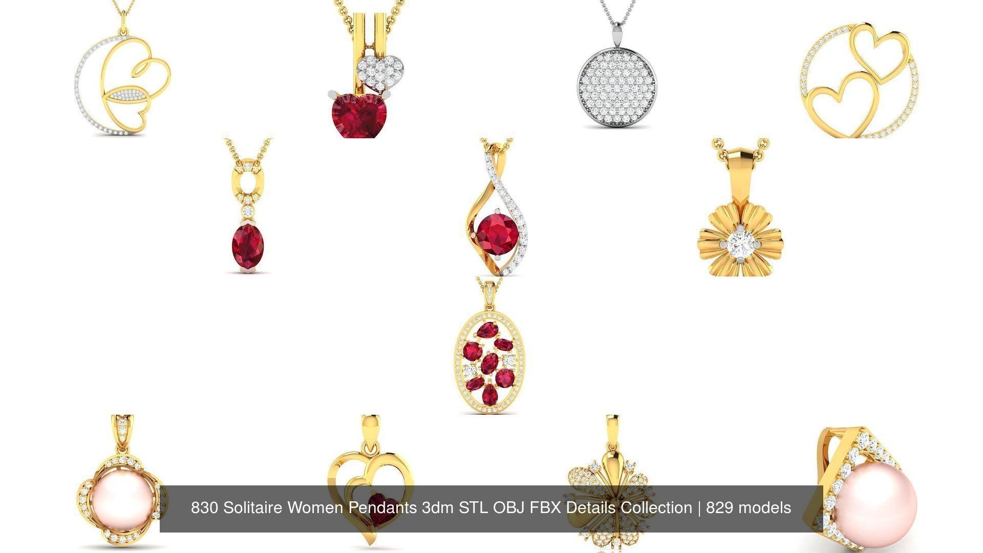 830 Solitaire Women Pendants 3dm STL OBJ FBX Details Collection _127
