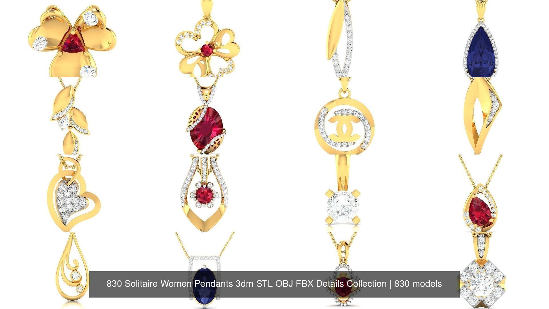 830 Solitaire Women Pendants 3dm STL OBJ FBX Details Collection _313