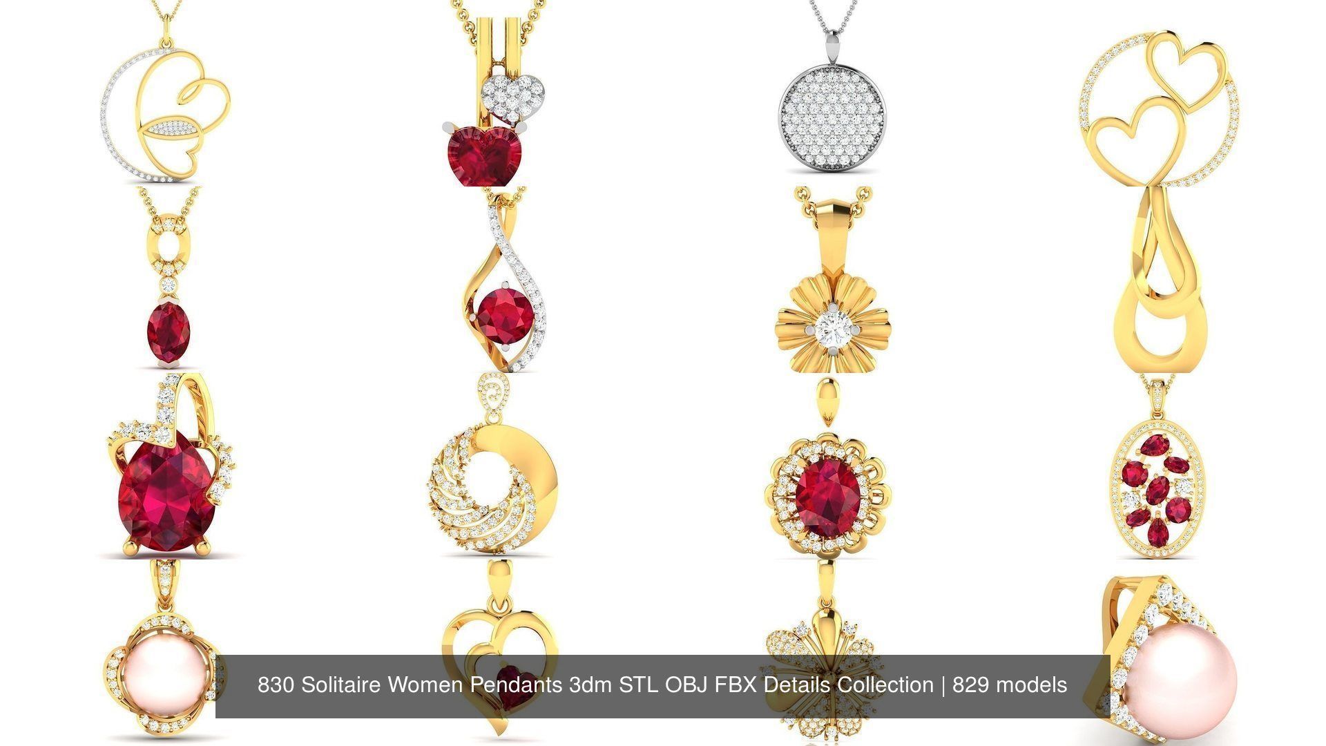 830 Solitaire Women Pendants 3dm STL OBJ FBX Details Collection _128