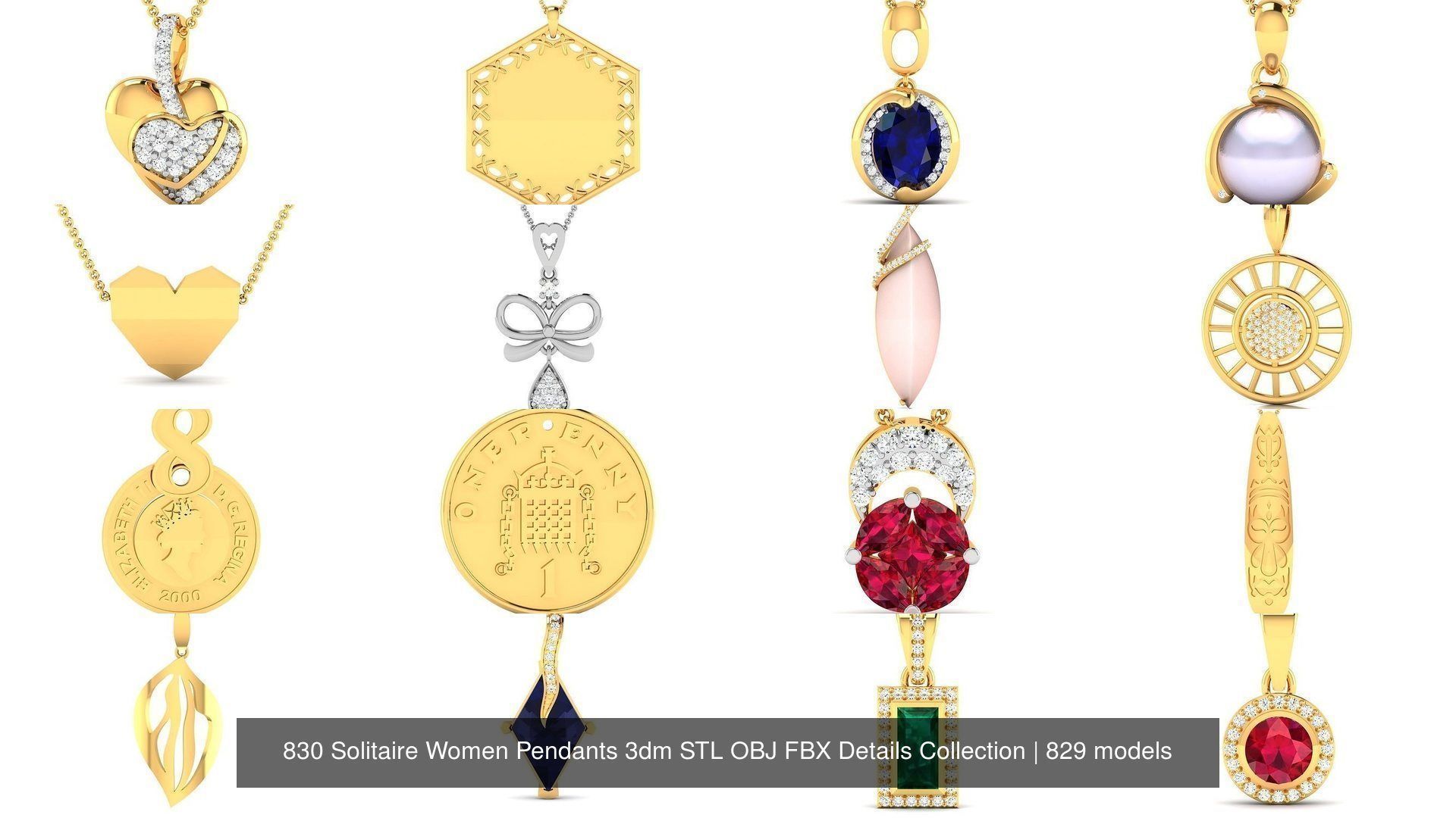 830 Solitaire Women Pendants 3dm STL OBJ FBX Details Collection _41