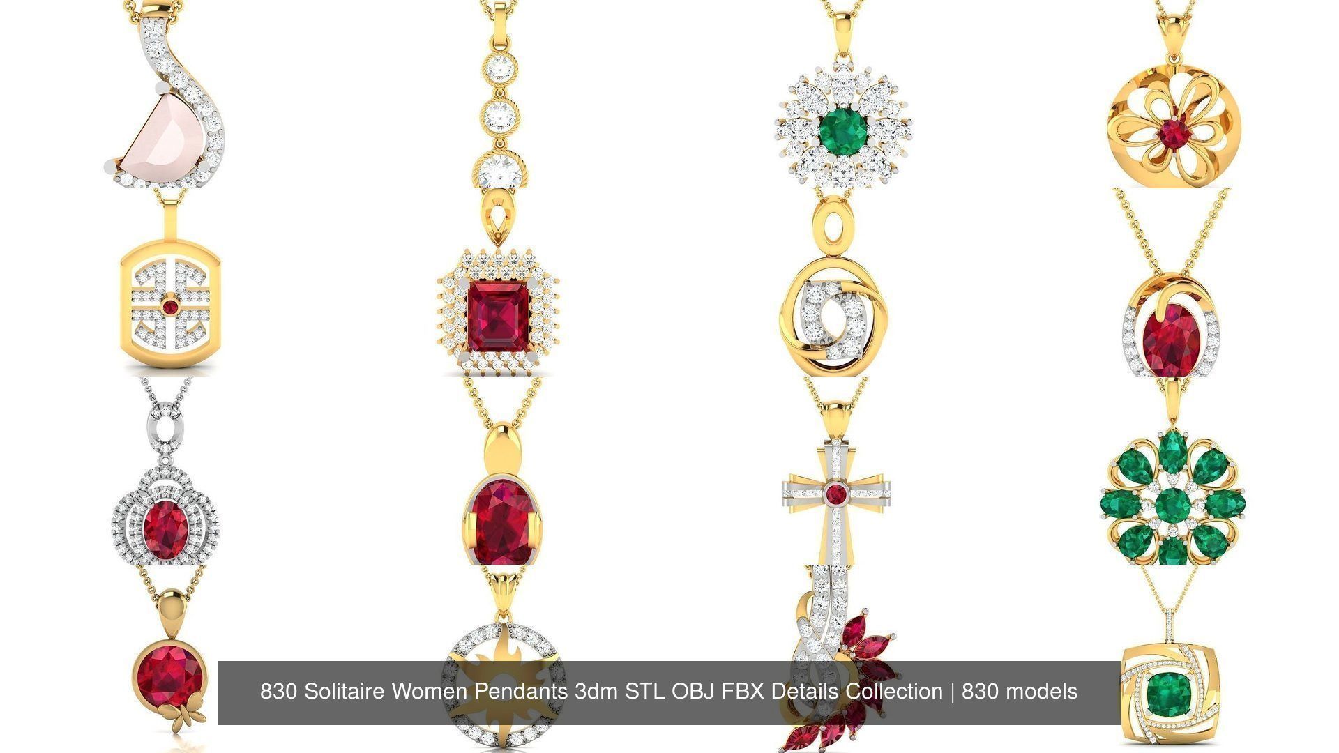 830 Solitaire Women Pendants 3dm STL OBJ FBX Details Collection _261