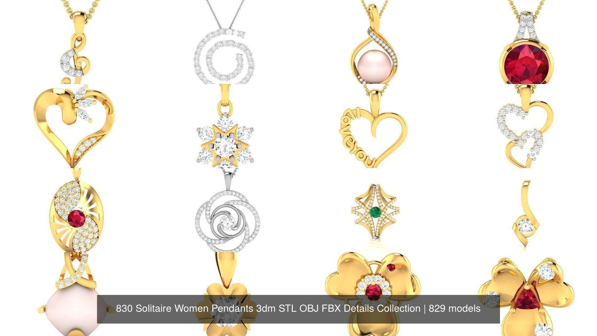 830 Solitaire Women Pendants 3dm STL OBJ FBX Details Collection _209