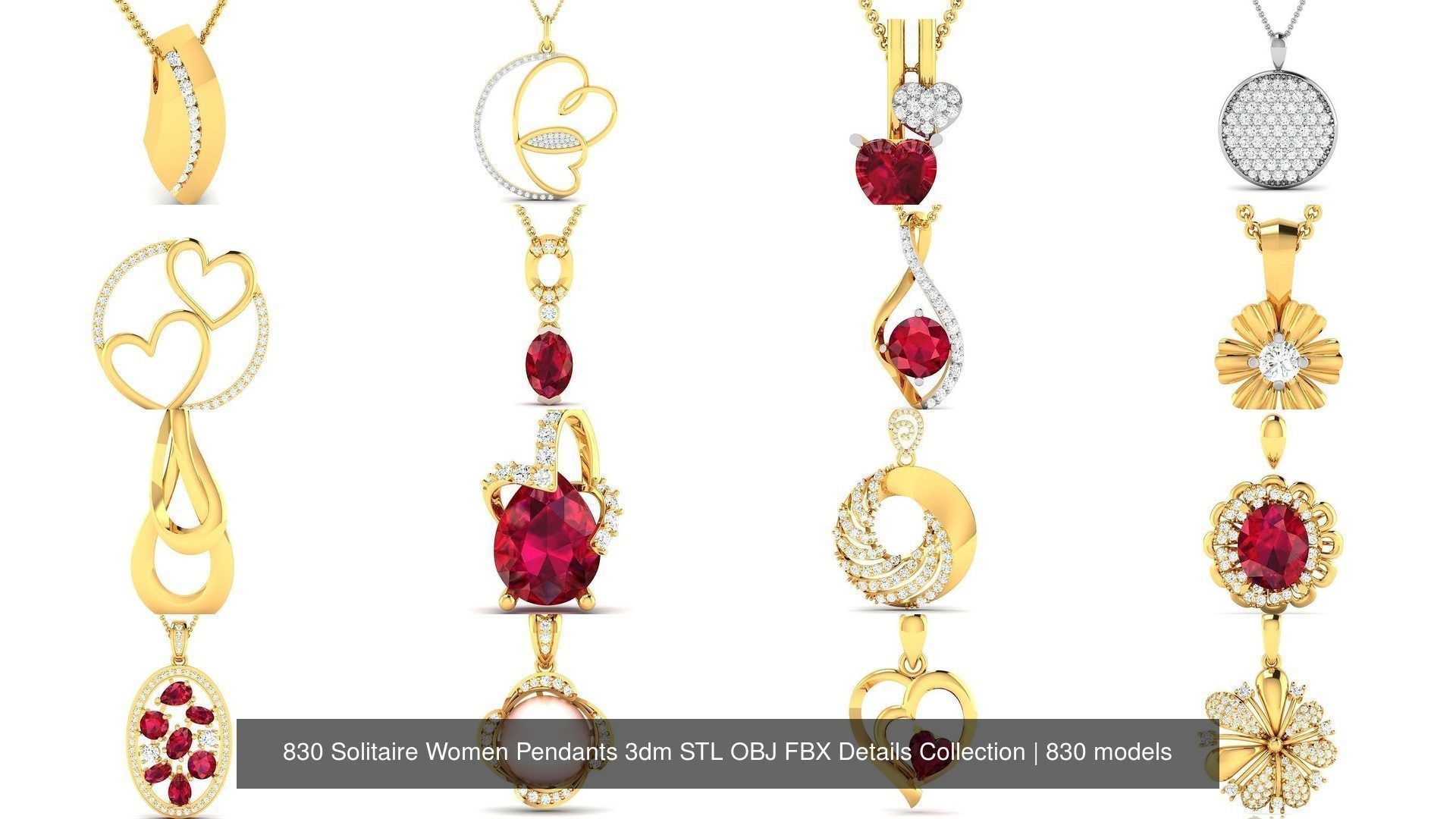 830 Solitaire Women Pendants 3dm STL OBJ FBX Details Collection _125