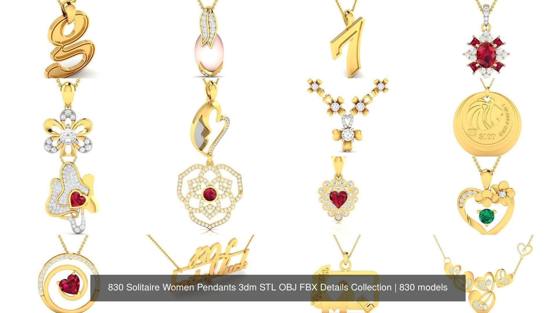 830 Solitaire Women Pendants 3dm STL OBJ FBX Details Collection _210