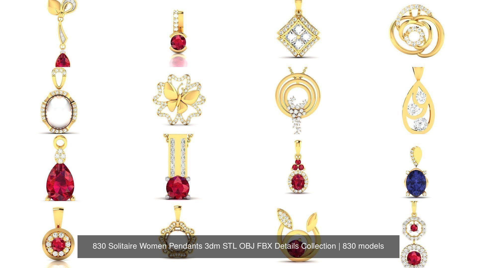 830 Solitaire Women Pendants 3dm STL OBJ FBX Details Collection _298